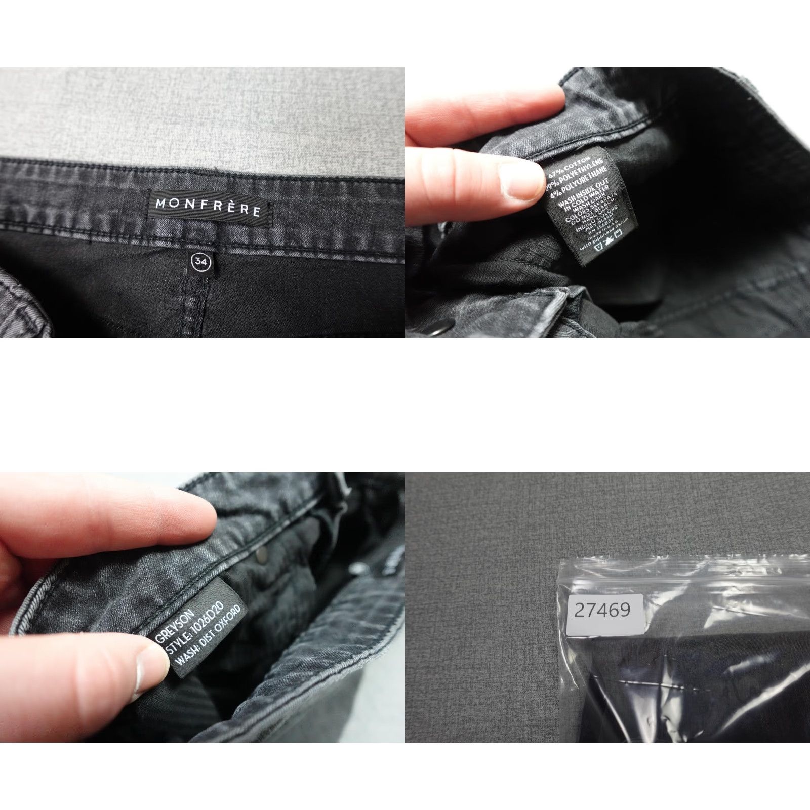 MONFRERE Monfrère Greyson Skinny Jeans Mens 34x32 Gray Distressed Ripped Knees Denim Size US 34 / EU 50 - 8 Thumbnail