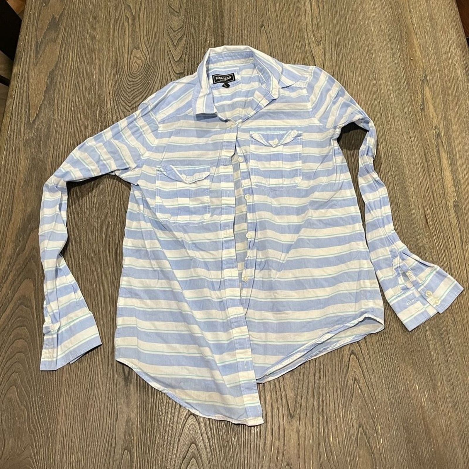 Express Express Cotton Button Up White Blue Striped Blouse Size S Size S / US 4 / IT 40 - 1 Thumbnail