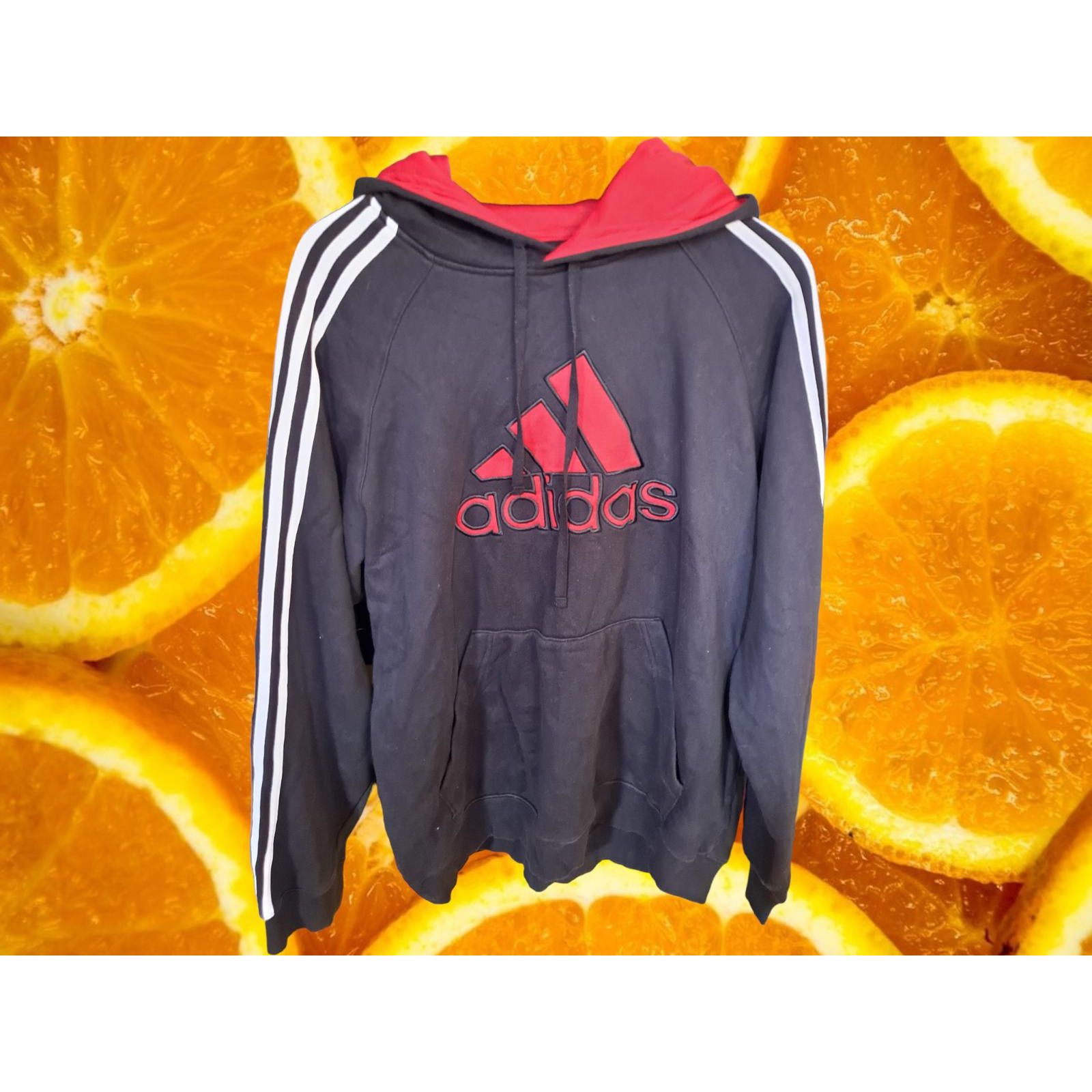 Adidas Adidas Black Hooded Sweatshirt with Red Logo and White Strip Size US L / EU 52-54 / 3 - 1 Thumbnail
