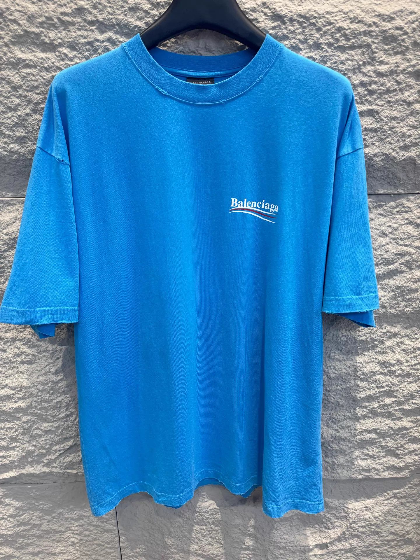 Balenciaga Balenciaga Blue Wave Logo Short Sleeve T-Shirt Size US S / EU 44-46 / 1 - 1 Thumbnail