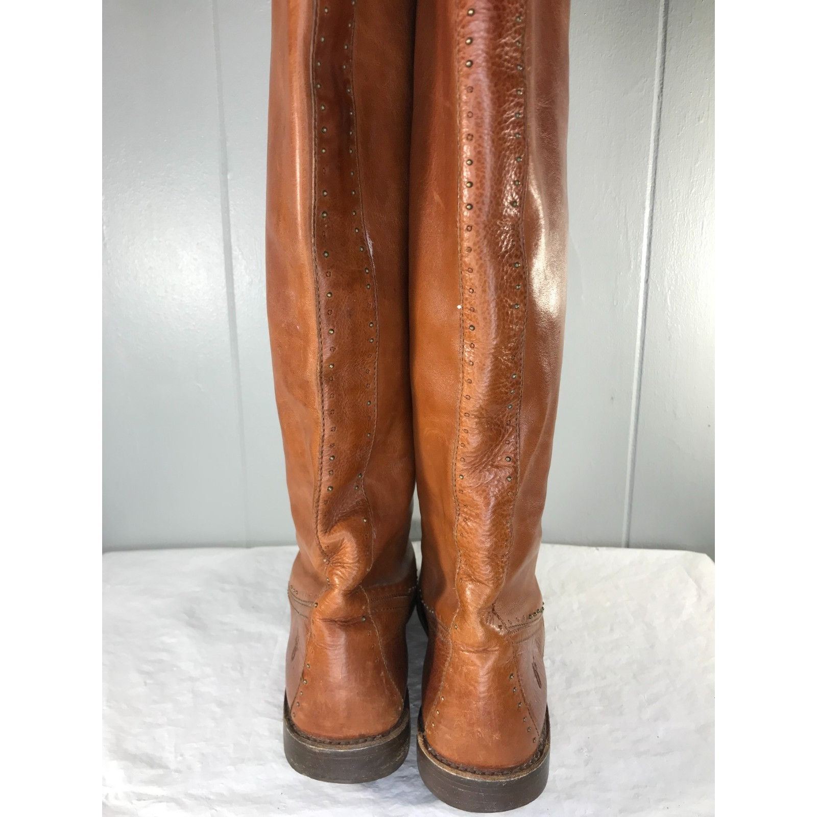 Frye VTG Frye Leather Paige Dk Brown Studded Riding Boots Tall Wo Size US 7.5 / IT 37.5 - 6 Thumbnail
