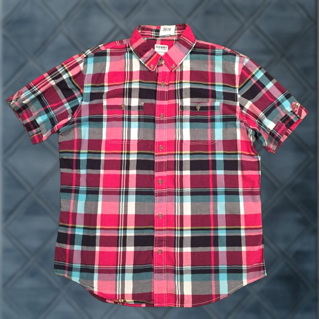 Old Navy Old Navy Button-Up Shirt Mens L Slim Fit Pink Plaid Short Sleeve Pockets Size US L / EU 52-54 / 3 - 1 Thumbnail
