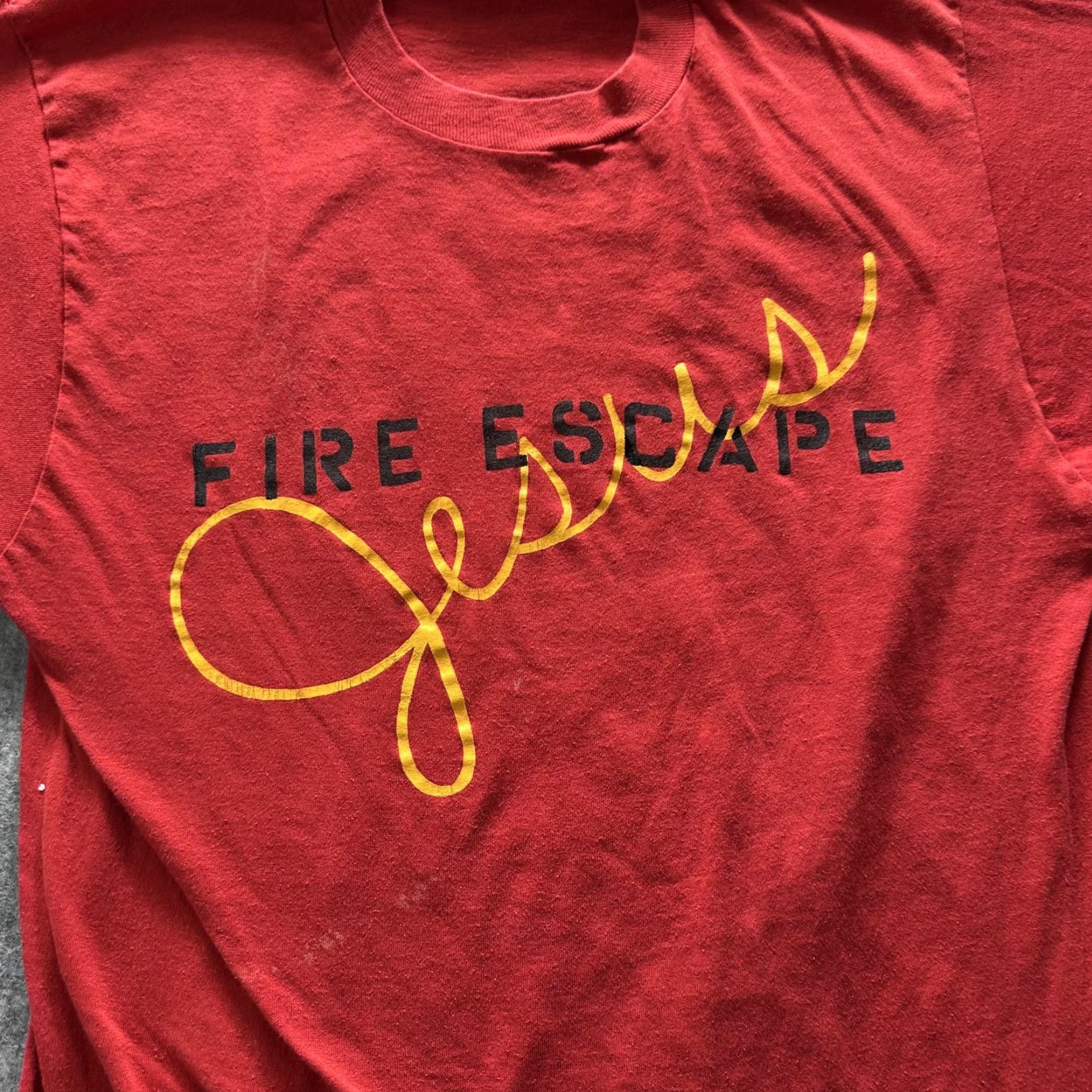 Logo 7 VINTAGE Fire Escape Jesus Shirt Mens L Red Graphic Tee Script Logo Religious Crewneck Size US L / EU 52-54 / 3 - 2 Thumbnail