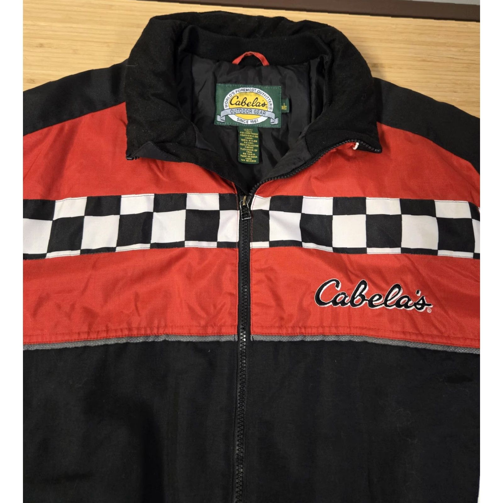 Vintage Cabela's Jacket Mens Large Red Racing Checkered Outdoor Gear Full Zip Nylon Size US L / EU 52-54 / 3 - 4 Thumbnail