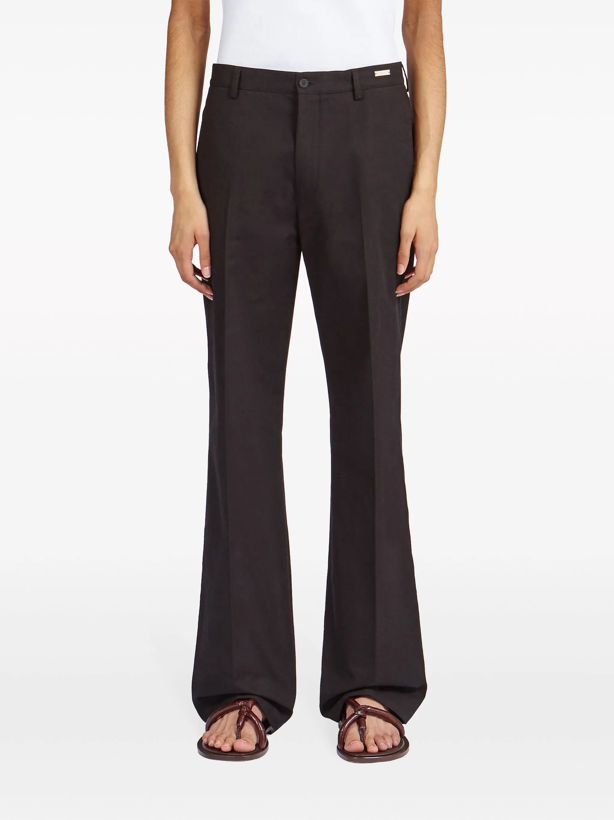 Salvatore Ferragamo o1s1rm0126 Flared Cotton Chino Trouser in Black Size US 32 / EU 48 - 3 Thumbnail