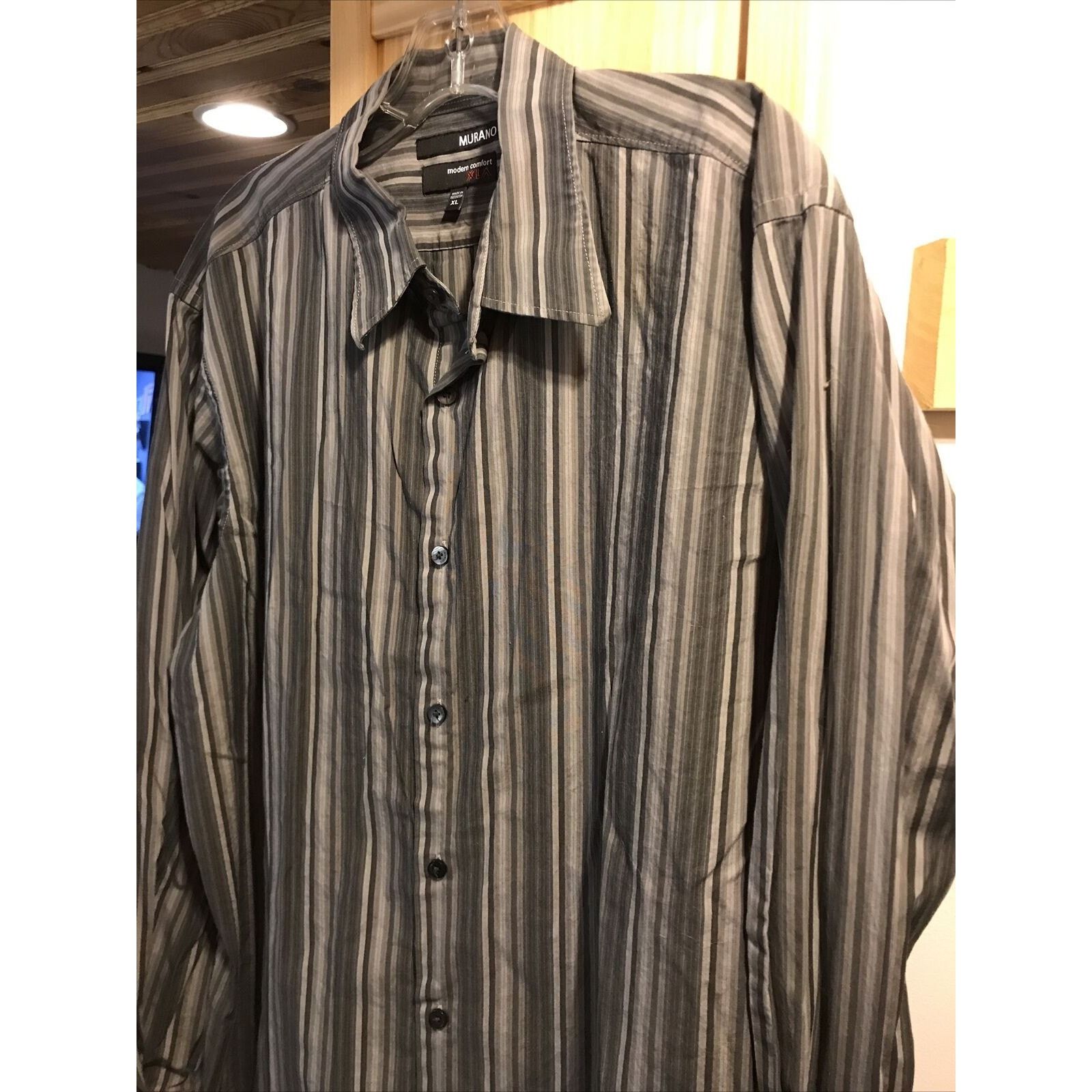 Murano Murano Modern Comfort XLA Men's XL LS Gray Striped Shirt Size US XL / EU 56 / 4 - 10 Thumbnail