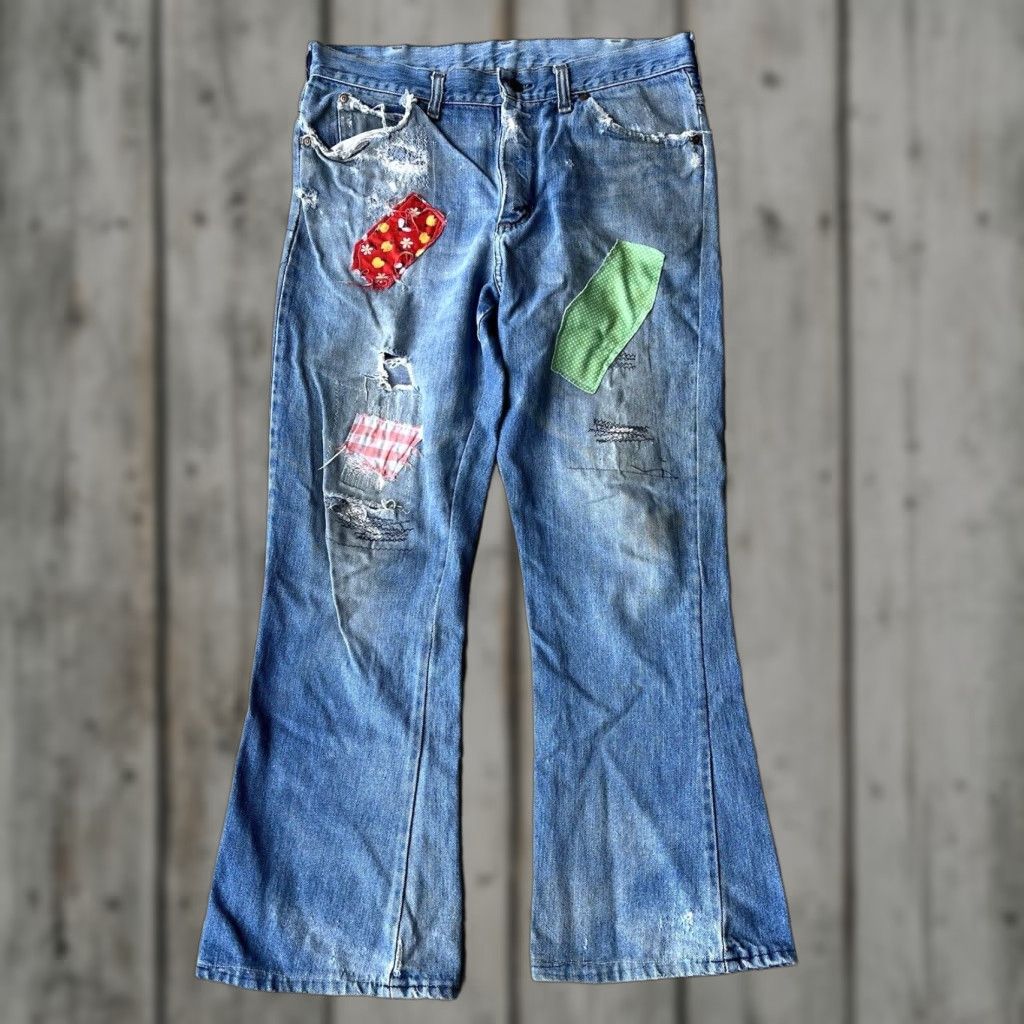 VINTAGE Montgomery Ward 70s Patchwork Denim Wide Leg Flare Jeans
