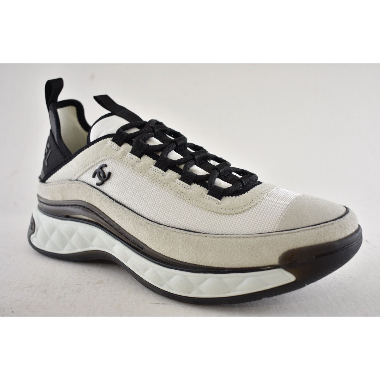 Chanel Mens White Grey Black CC Logo Low Top Trainer Sneaker 11 Size US 11 / EU 44 - 4 Thumbnail
