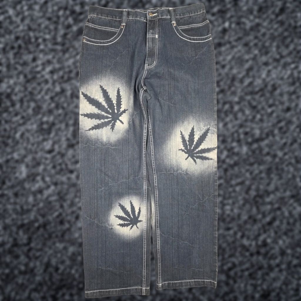 Vintage VINTAGE MUKA Baggy Jeans Men's 36 x 32 Weed Graphic 100% Cotton Denim Jeans Wide-Leg Men Blue Girls? Size US 36 / EU 52 - 1 Thumbnail