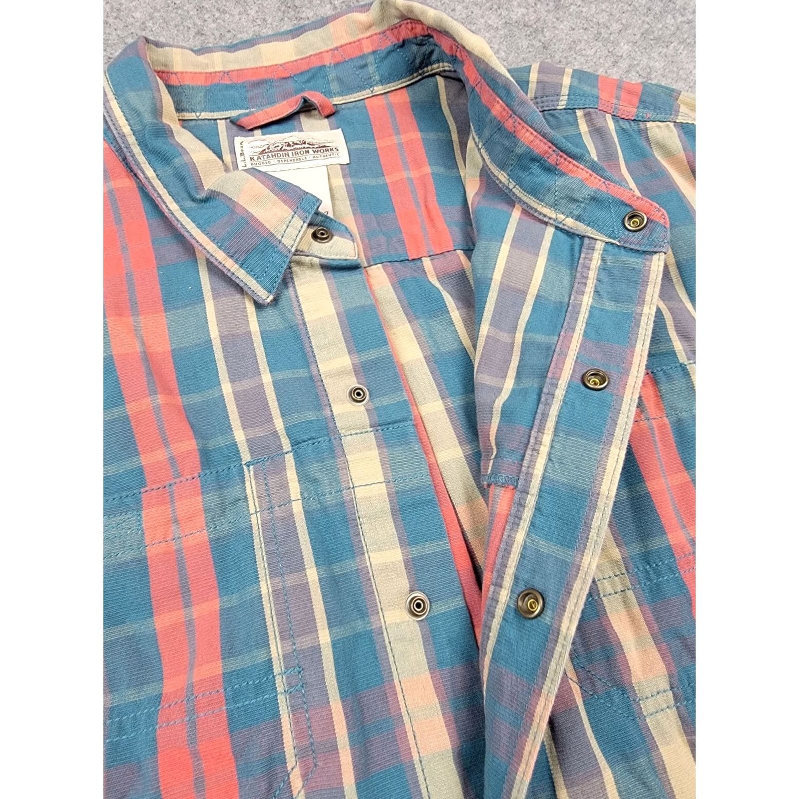 Vintage L.L. Bean Katahdin Iron Works Shirt Mens 2XL Blue Orange Plaid Elbow Patches Button-Up Casual Travel Workwear Set Size US XXL / EU 58 / 5 - 5 Thumbnail