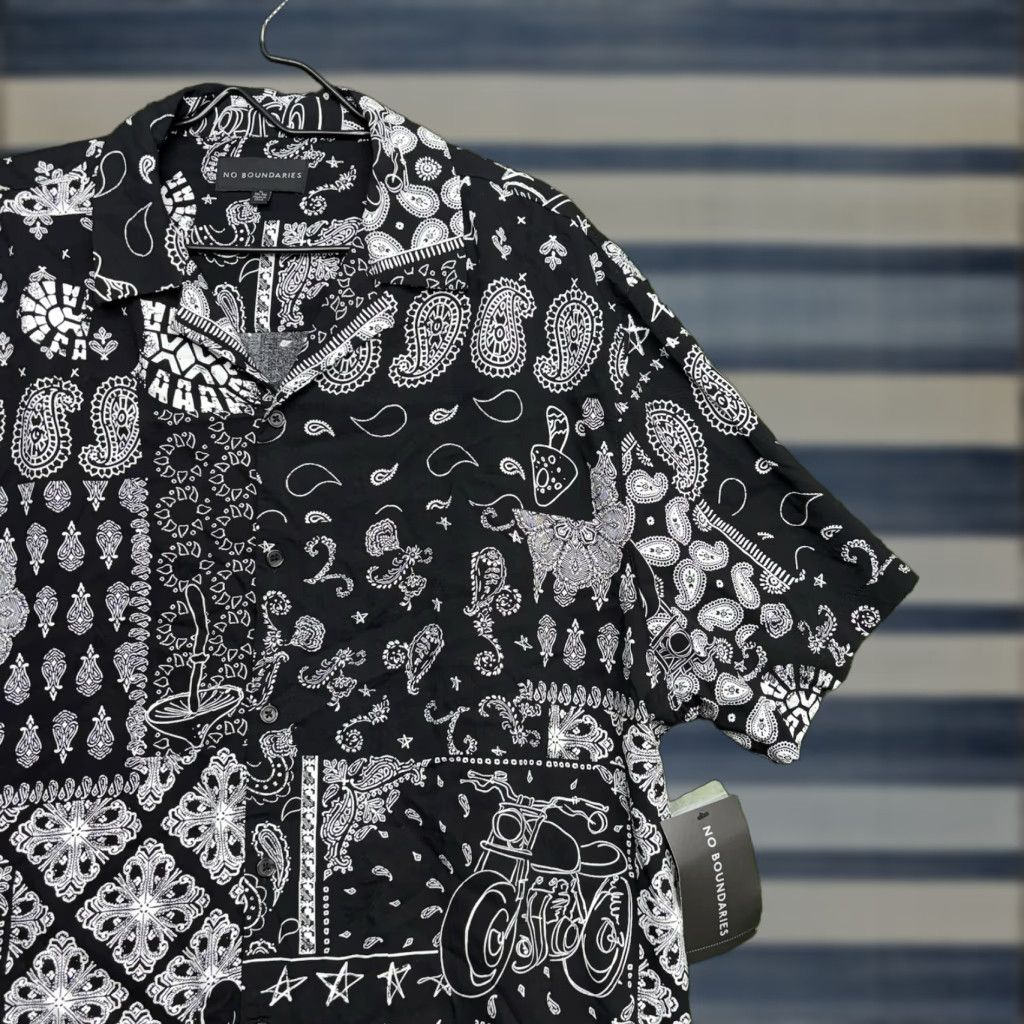Vintage No Boundaries Button Shirt Mens XL 46-48 Short Sleeve Collared Black Paisley NWT Size US XL / EU 56 / 4 - 1 Thumbnail