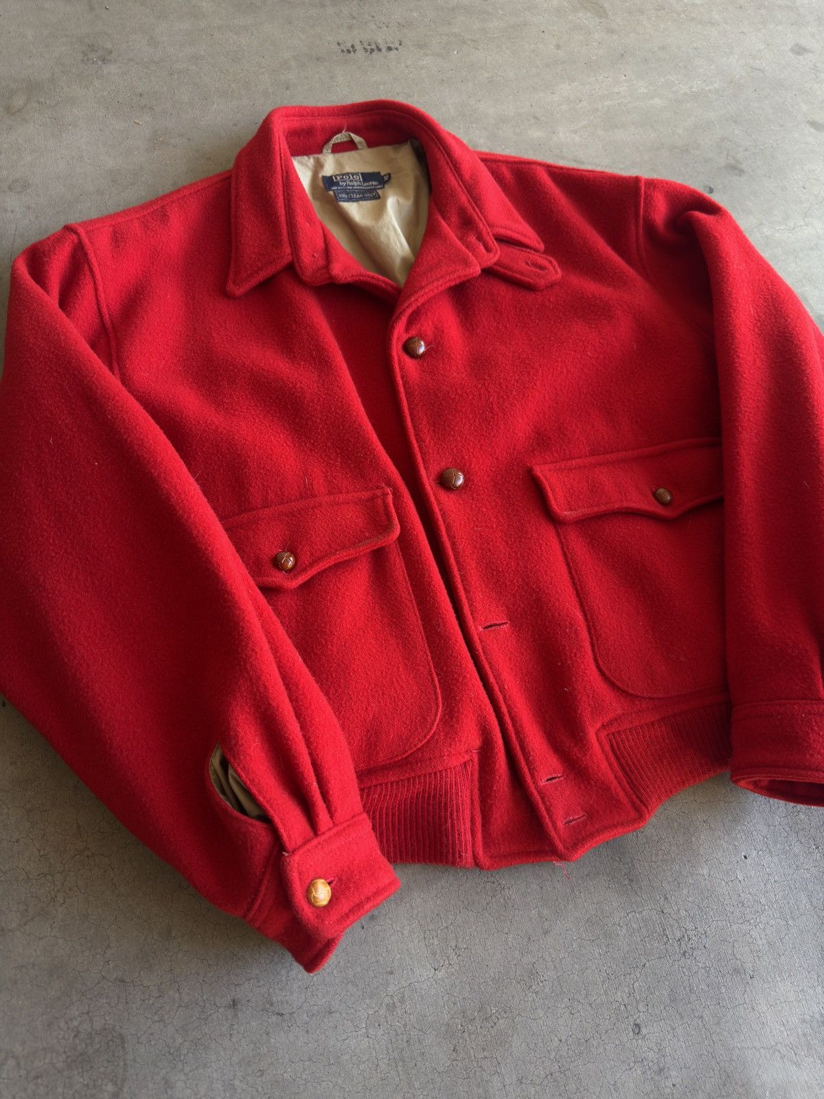 Polo Ralph Lauren Polo By Ralph Lauren 90's Red Melton Wool Bomber Size US XL / EU 56 / 4 - 2 Thumbnail