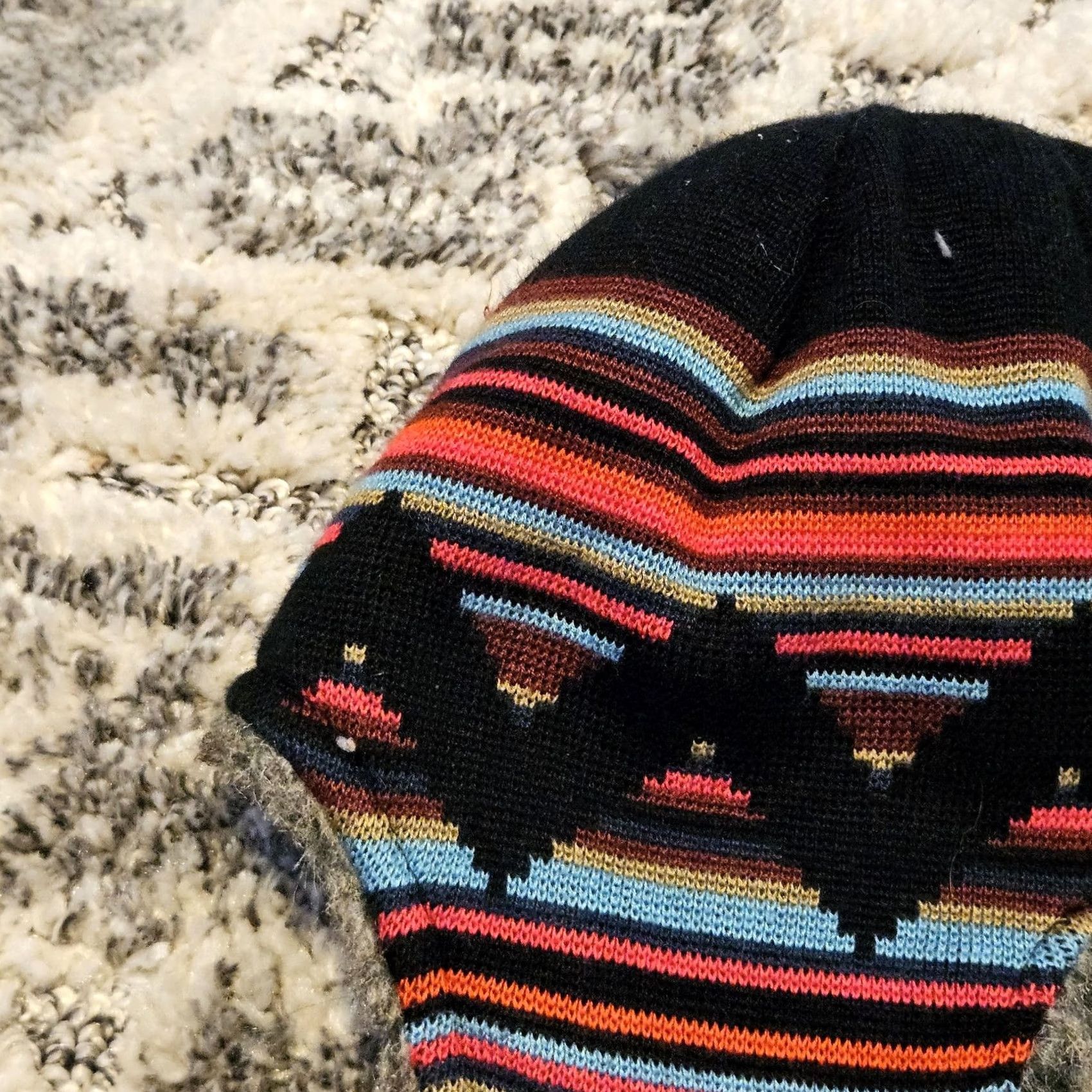 Burton Burton Hat Trapper Knit Ear Flap Faux Fur Lined Womens Black Multicolor Ski Geometric Logo Tasseled Insulated Winter One Size Size ONE SIZE - 2 Thumbnail