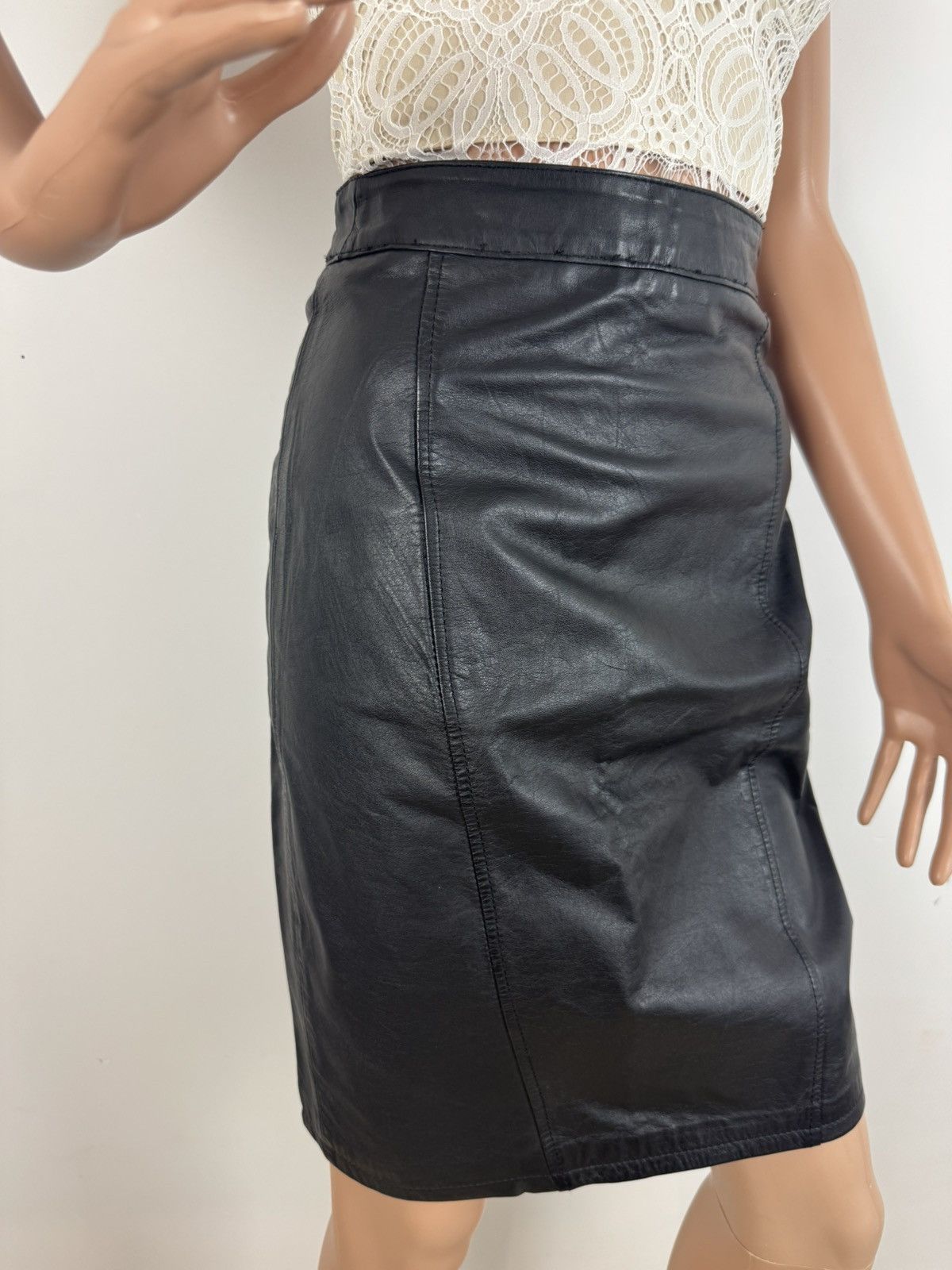 Other Vintage 80s PELLE CUIR Leather High-Waisted Pencil Skirt Size 27" / US 4 / IT 40 - 7 Thumbnail