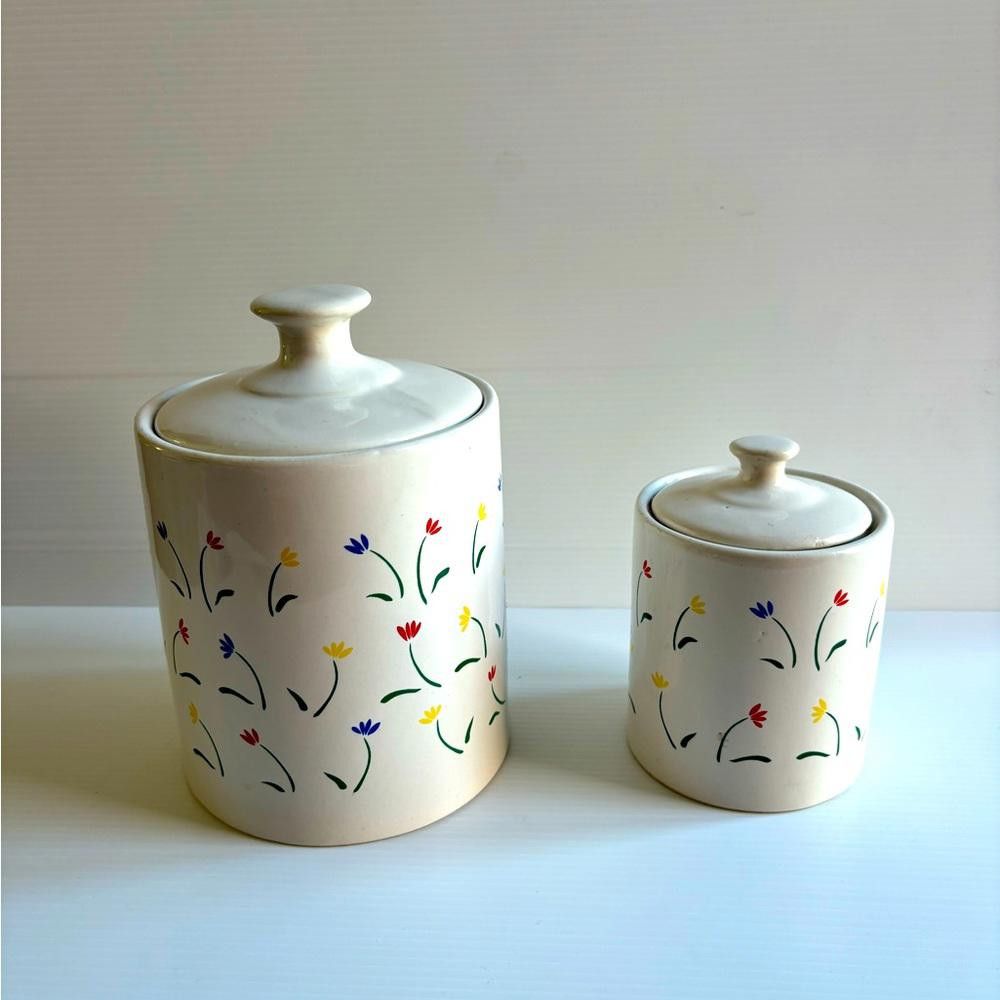 Designer Vintage 1990 Set of 2 Ceramic Counter Jars with Lids Size ONE SIZE - 1 Thumbnail