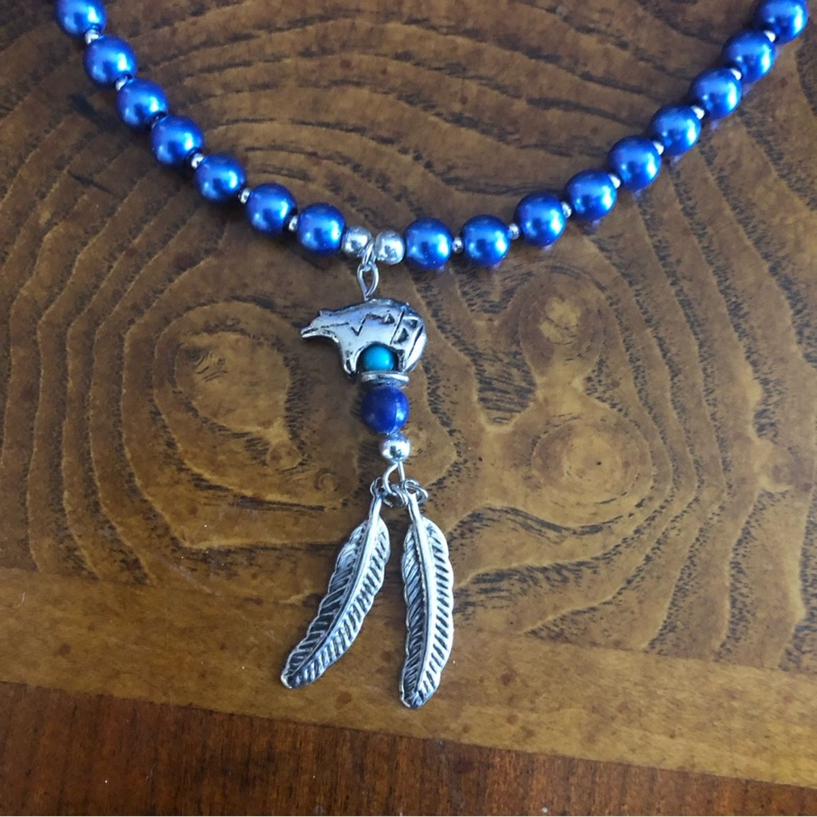 Handmade Handcrafted repurpose southwest bear feather Pearl necklace Size ONE SIZE - 10 Thumbnail