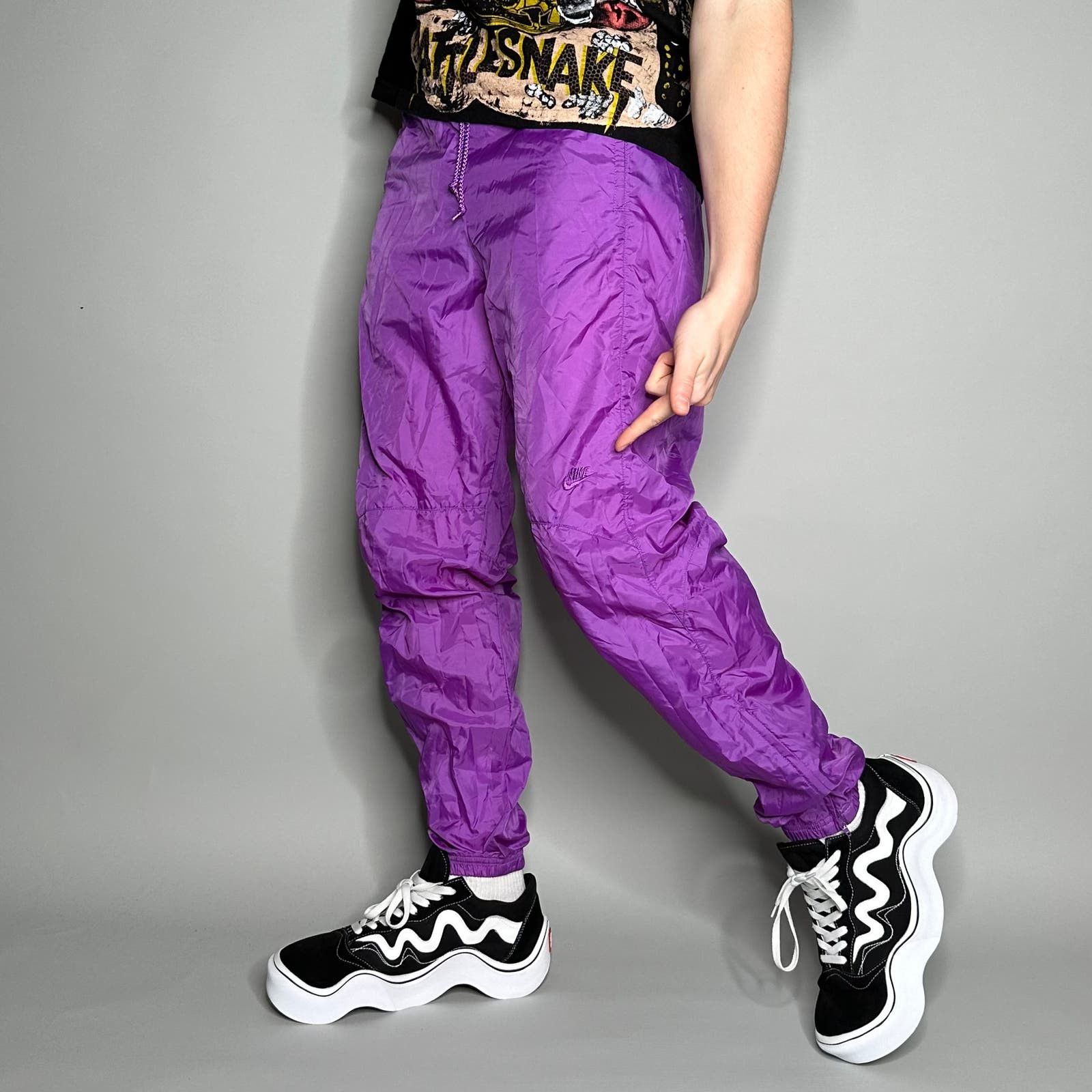 image of Vintage Nike Track Pants Lilac Purple Nylon Joggers Logo 90S, Men's (Size 32)