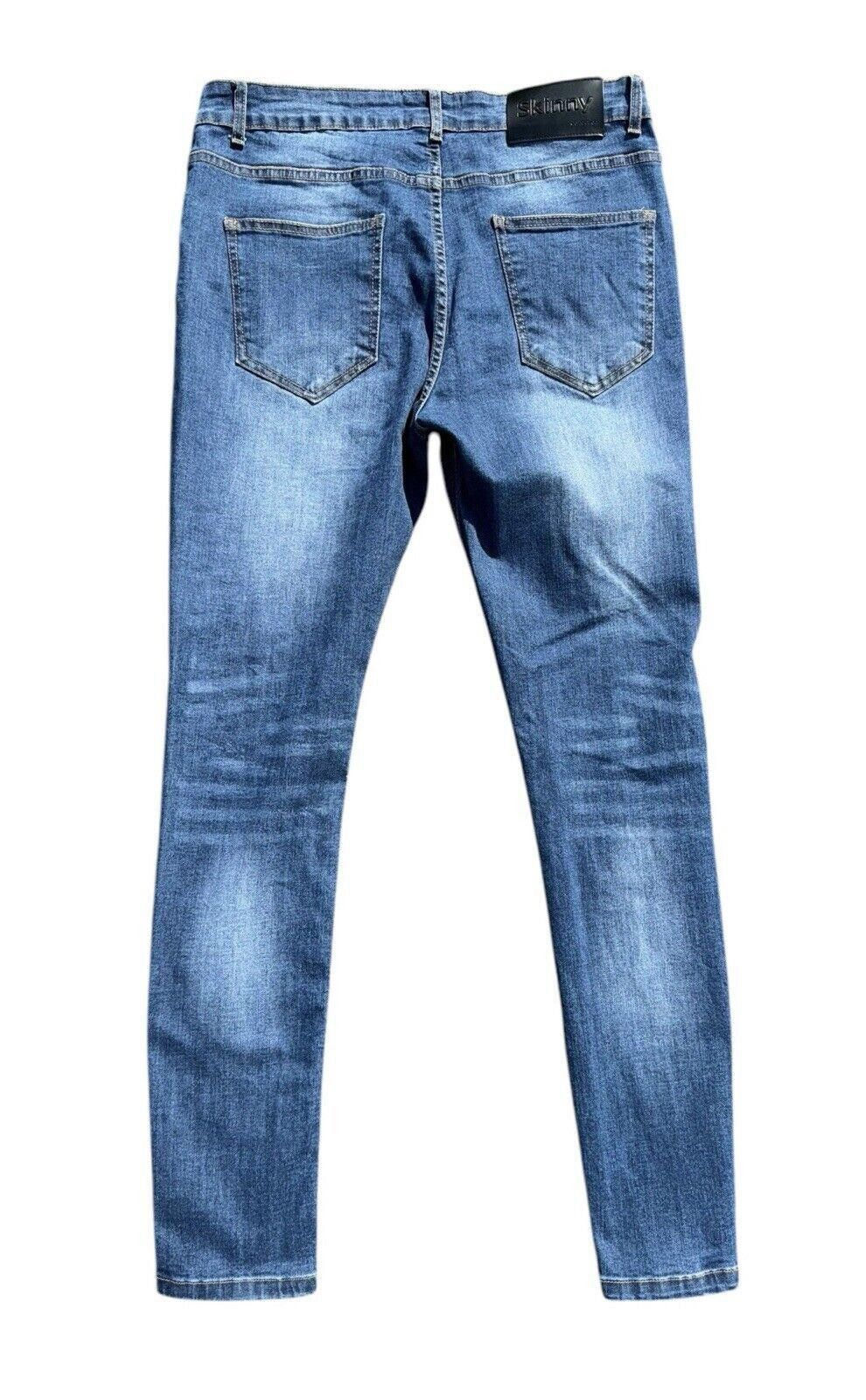 Designer GINGTTO Men's Skinny Jeans Stretch Tapered Leg Blue Wash 34 Size US 34 / EU 50 - 2 Thumbnail