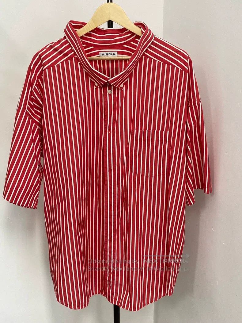 Balenciaga Balenciaga Red and White Striped Cotton Shirt Size XXS / US 00 / IT 34 - 1 Thumbnail