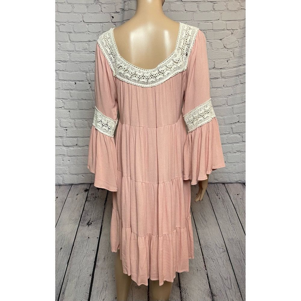 Other My Story Peach Tiered Bell Sleeve Crochet Trim Dress Size L Size L / US 10 / IT 46 - 5 Thumbnail