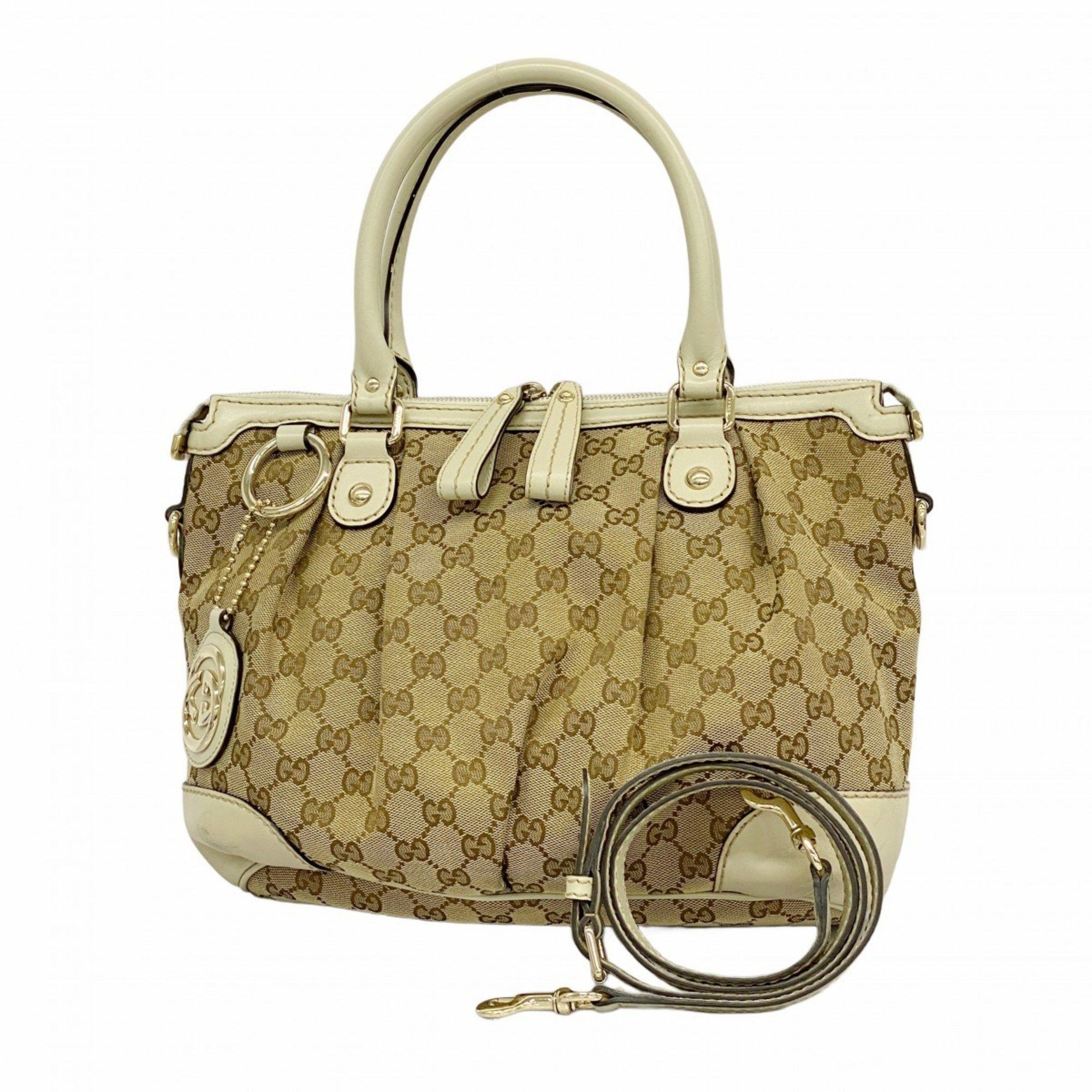 Gucci Tote Bag GG Canvas Sukey 247902 Brown White Champagne Women's
