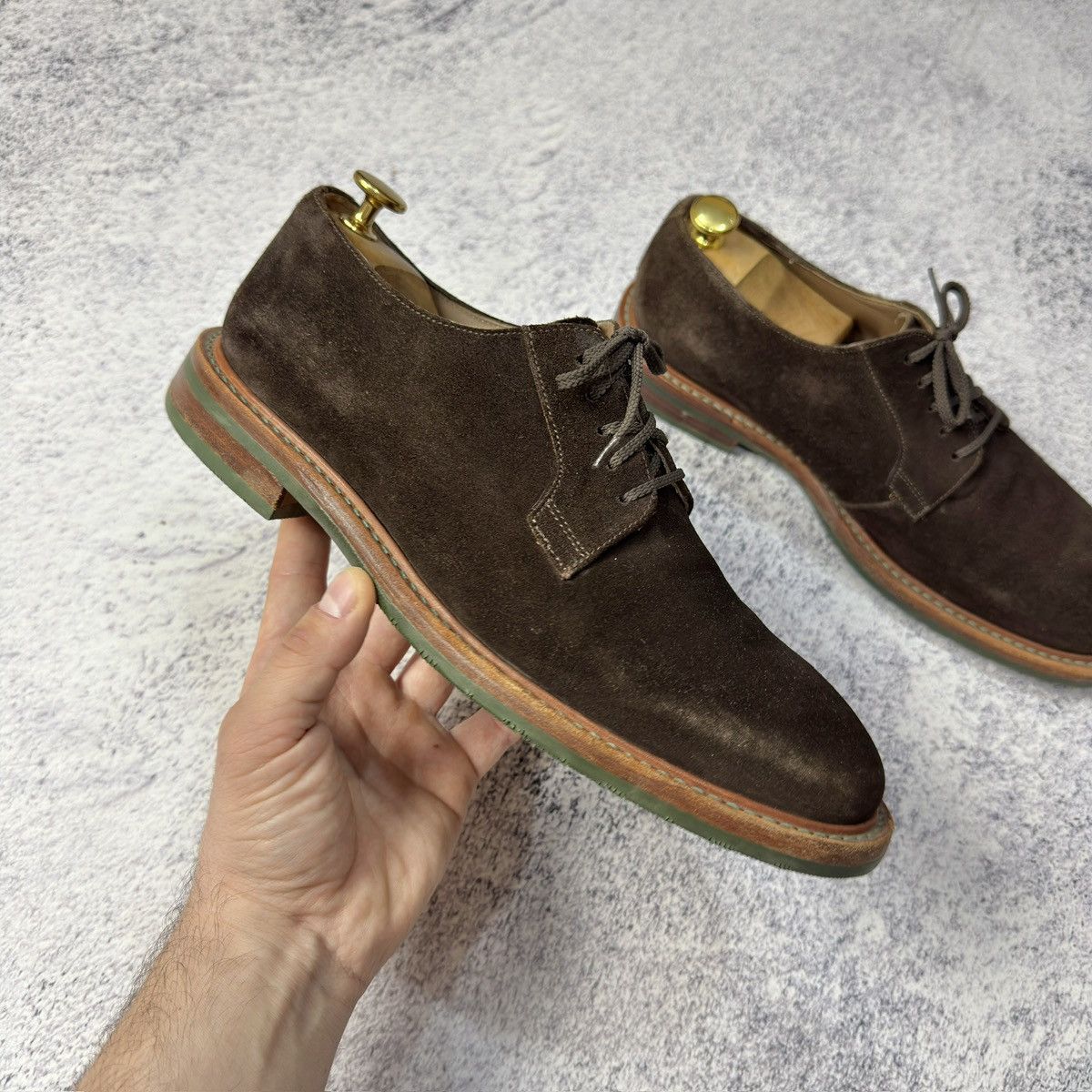 Designer × Handmade Gordon&Bros Mens Brown Suede Derbies US9 UK8 EU42 Size US 9 / EU 42 - 4 Thumbnail