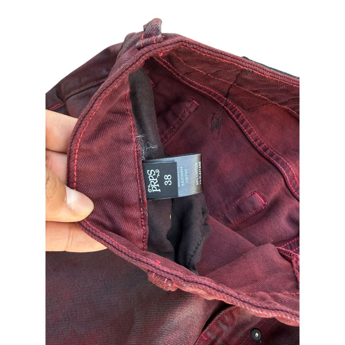 Prps PRPS Barracuda Relaxed Fit Maroon Overdyed Jeans 38 NWT Size US 38 / EU 54 - 7 Thumbnail