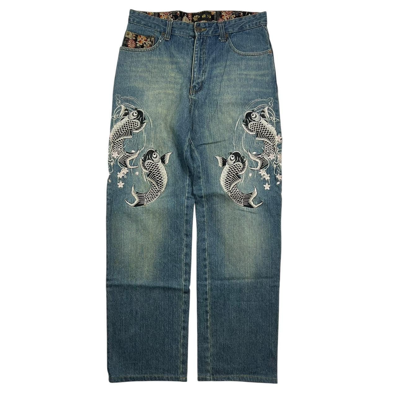 Karakuri Tamashii Vintage Embroidered Koi Fish Japanese Denim Jeans - Waist 32 Size US 32 / EU 48 - 5 Thumbnail