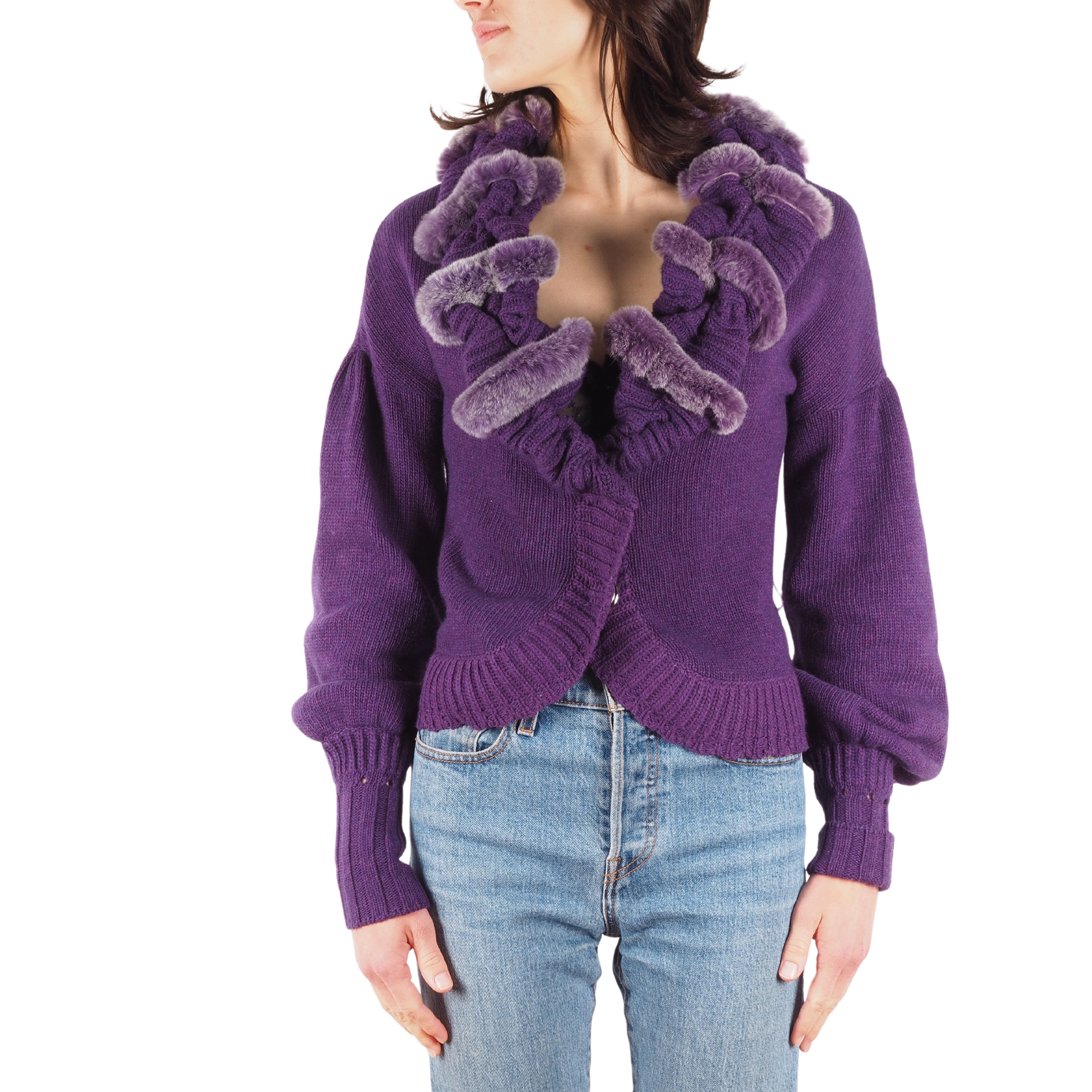 Roberto Cavalli Roberto Cavalli Vintage Purple Fur Knit Sweater Cardigan Size M / US 6-8 / IT 42-44 - 1 Thumbnail