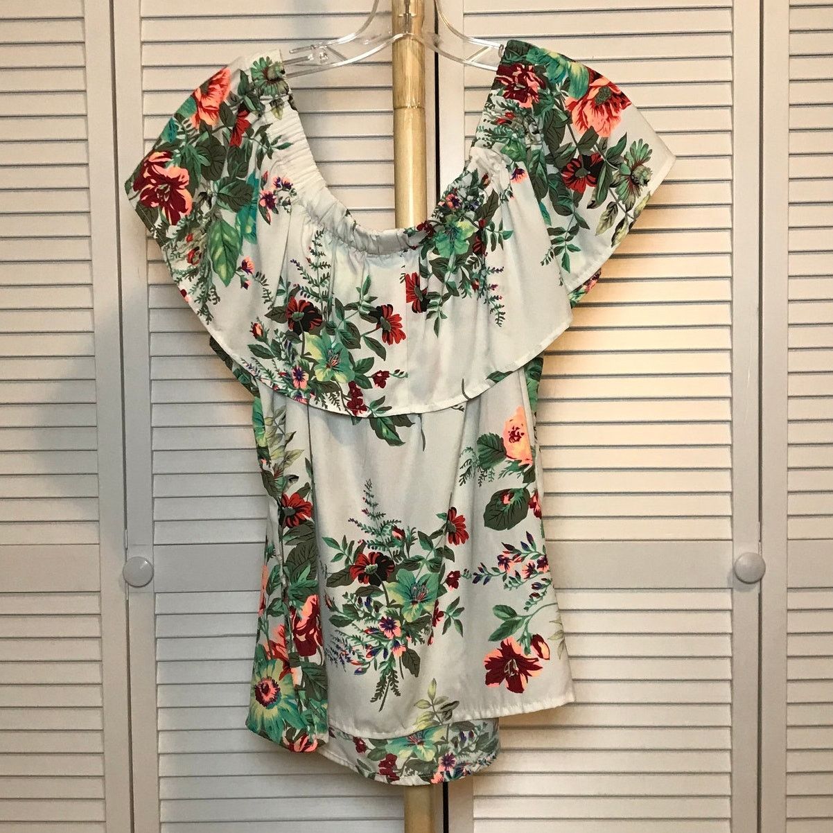 Other Coverstitched Floral Ruffle Off the Shoulder Blouse L Size L / US 10 / IT 46 - 2 Thumbnail