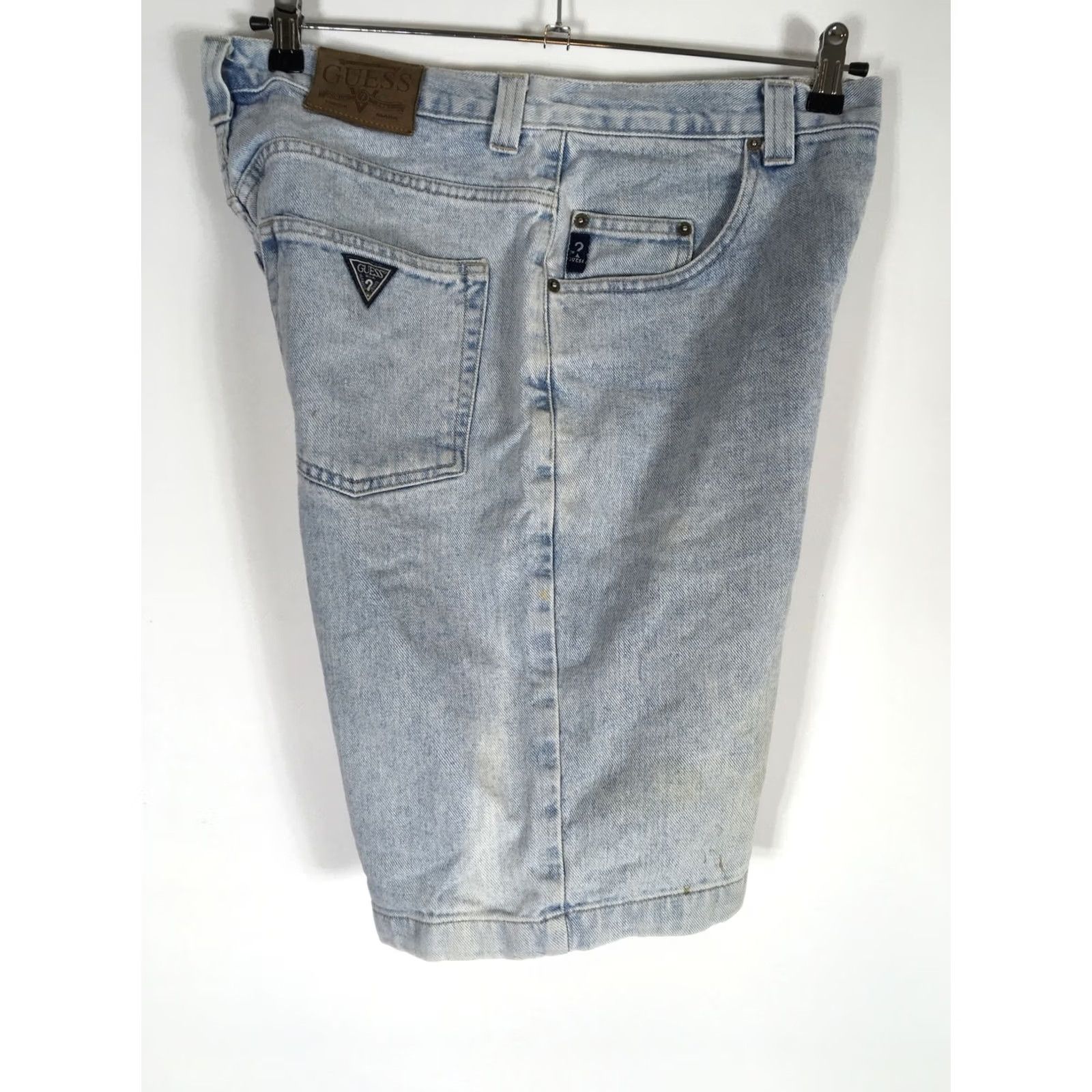 Guess VINTAGE GUESS Denim Triangle Shorts Baggy Mens 90s Blue 34 jeans workwear Cotton Cotton Denim Logo Button Zipper Front Flat Mid Rise 11in inseam Men Size US 34 / EU 50 - 3 Thumbnail