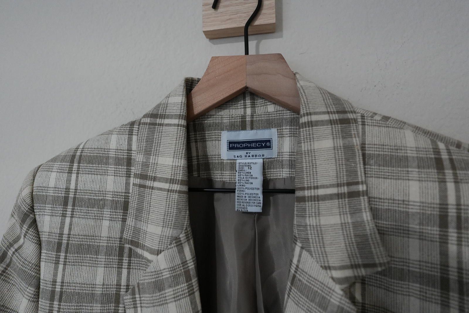 Other Prophecy by Sag Harbor Blazer Womens 12 Grey Cream Plaid VTG Size XL / US 12-14 / IT 48-50 - 3 Thumbnail