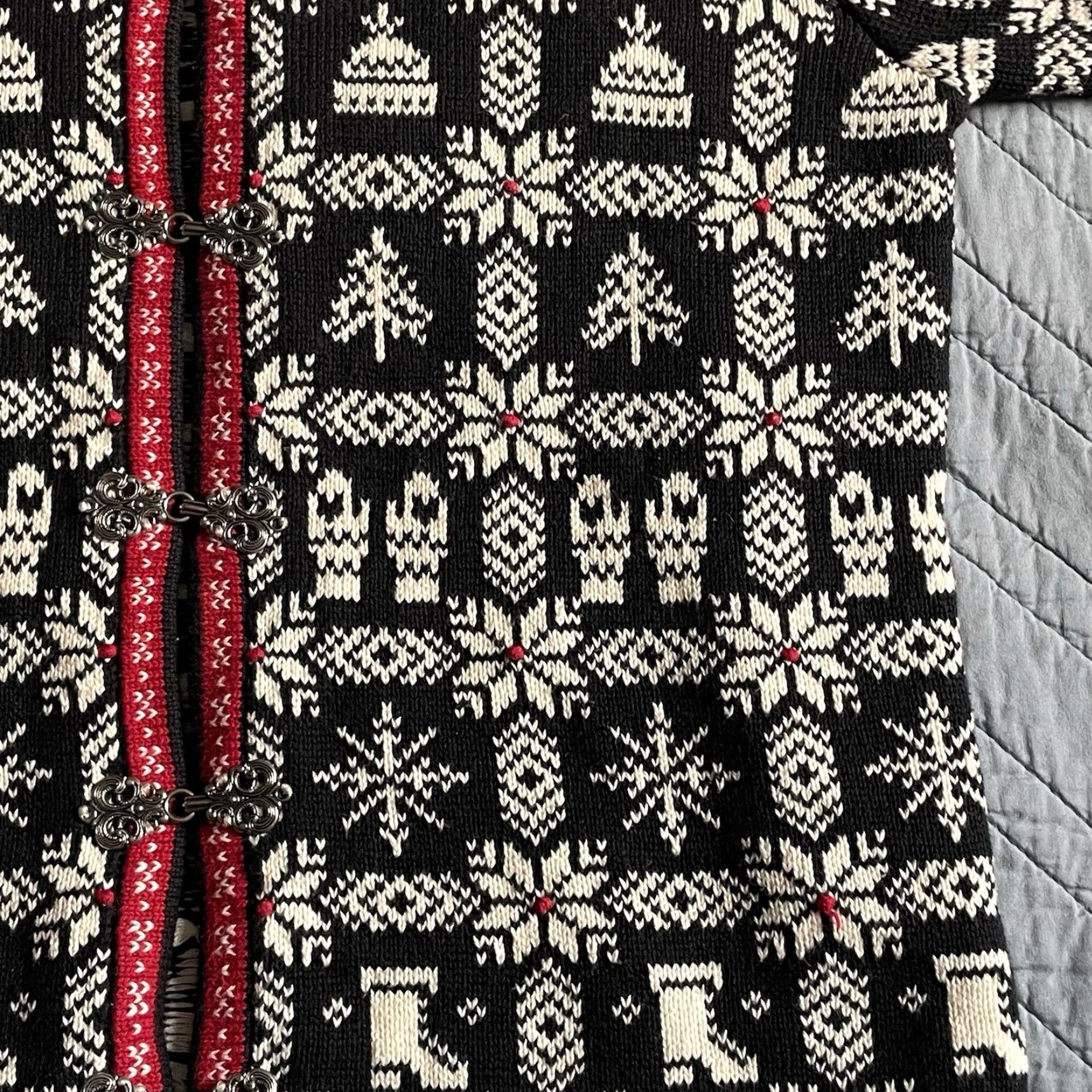 Talbots VTG Talbots Nordic Fair Isle Snowflake Button Up Sweater Cardigan S Black Cotton Size S / US 4 / IT 40 - 5 Thumbnail