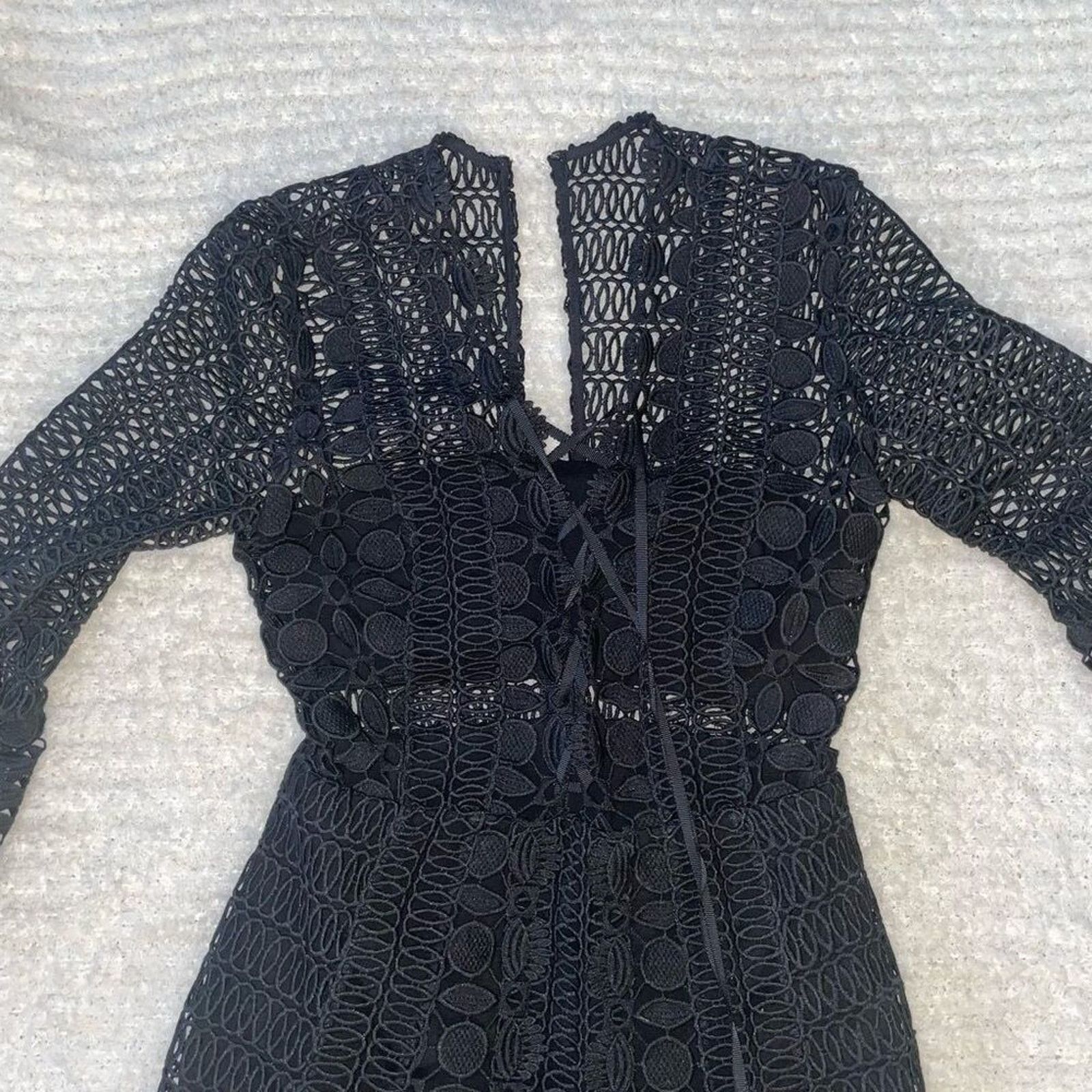 Self-Portrait Self-Portrait Black Crochet Mini Dress | Sz 4 Size S / US 4 / IT 40 - 4 Thumbnail