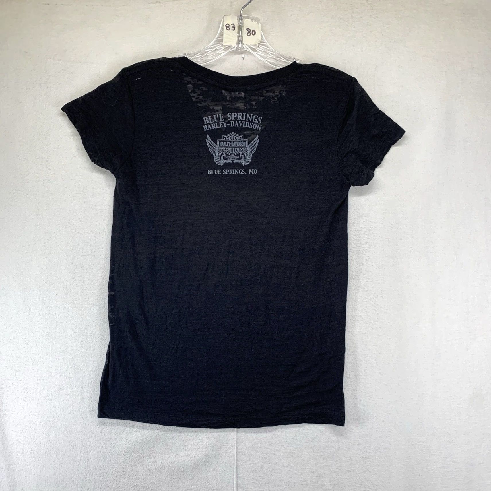 Harley Davidson Harley-Davidson Women's T-Shirt Casual V-Neck Short Sleeve Knit Sheer Black Bling 90s Motorcycle Size S / US 4 / IT 40 - 3 Thumbnail