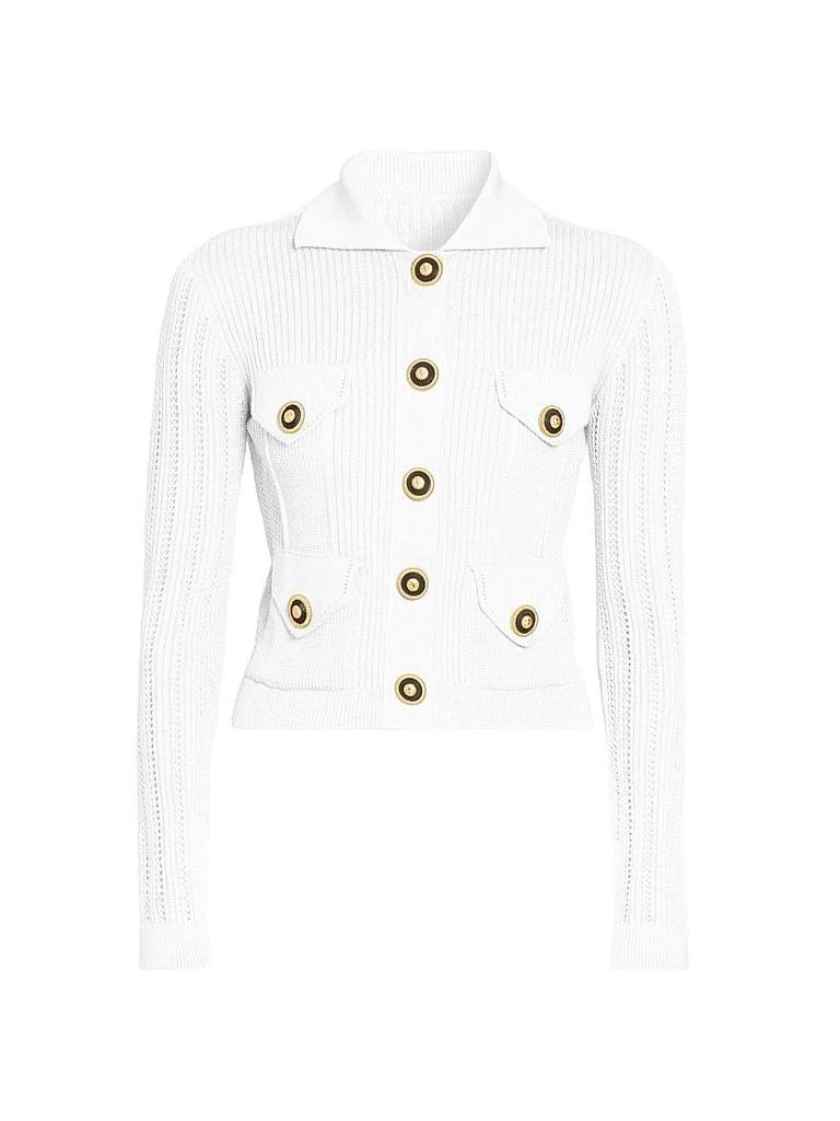 Balmain o1s1wg110526 Logo Rib-Knit Button-Front Cardigan in White Size S / US 4 / IT 40 - 1 Thumbnail