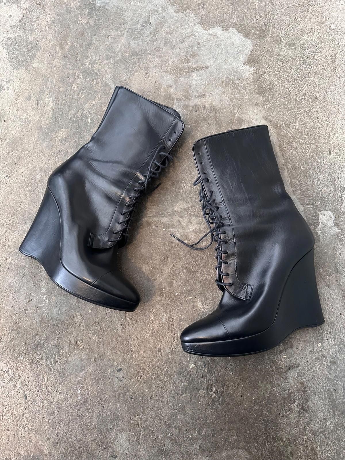 Jil Sander Jil Sander FW 2006 killer black laced up wedge-heel boots Size US 8.5 / IT 38.5 - 1 Thumbnail
