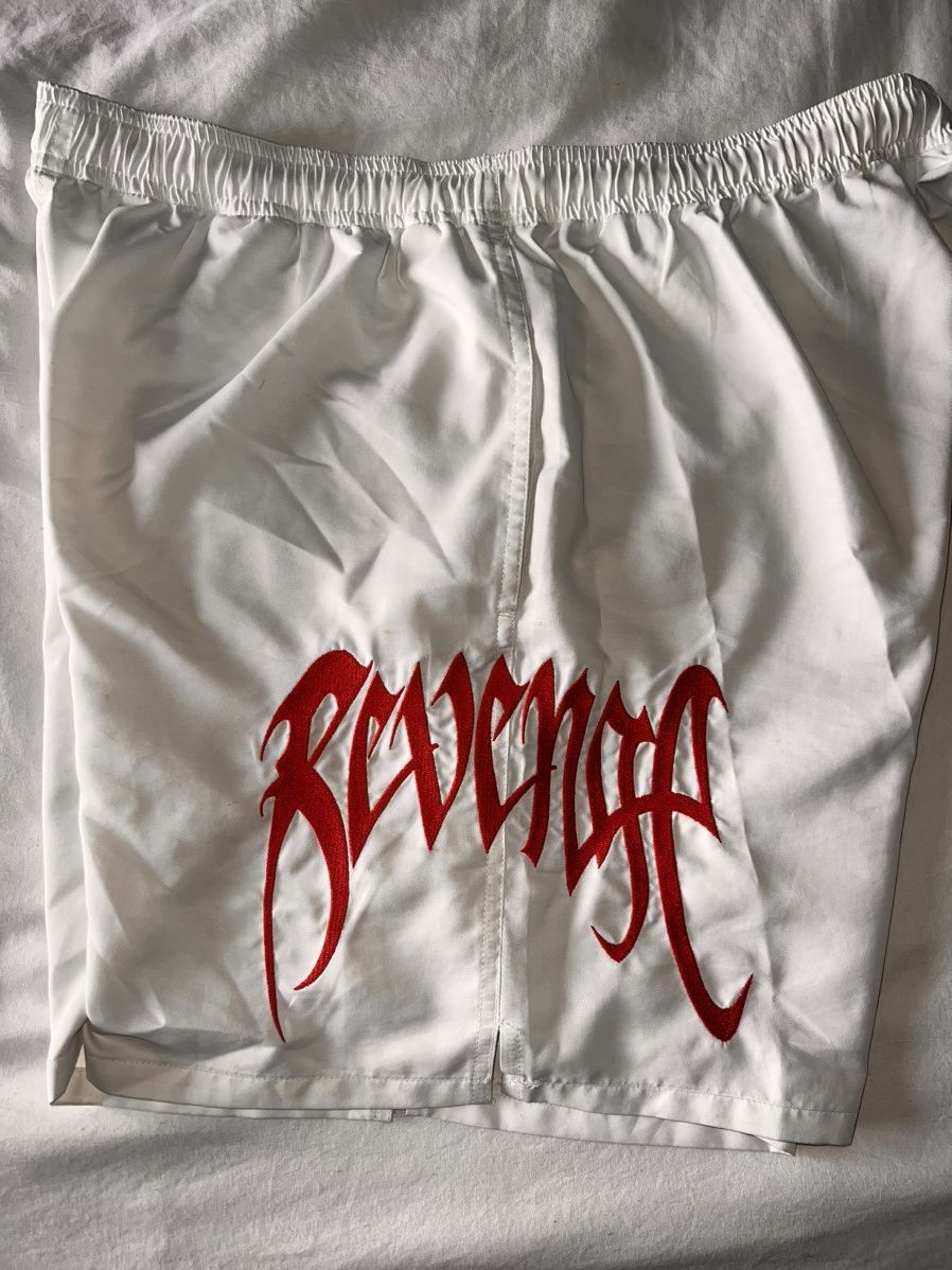 image of Revenge Embroidered Shorts in White, Men's (Size 33)