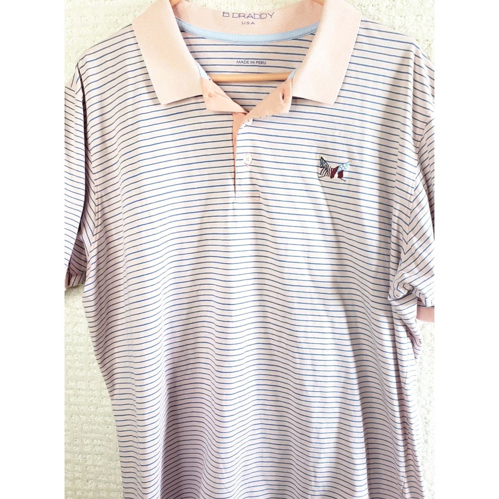 Vintage VINTAGE B Draddy Polo Shirt Men's XL Pink Blue Striped Pocket Golf Size US XL / EU 56 / 4 - 2 Thumbnail