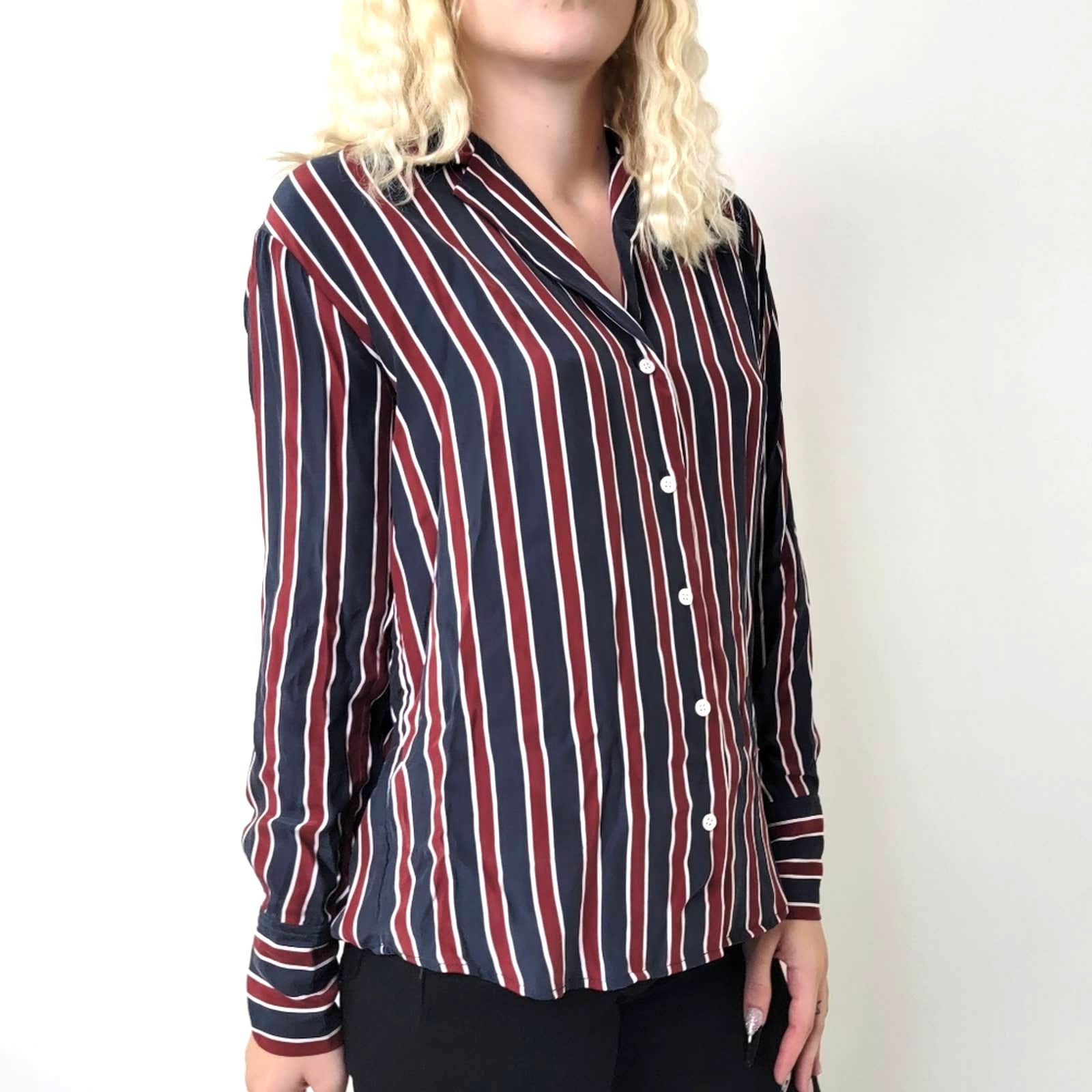 Frame Frame Silk Striped Button Down Long Sleeve Shirt - S Size S / US 4 / IT 40 - 2 Thumbnail