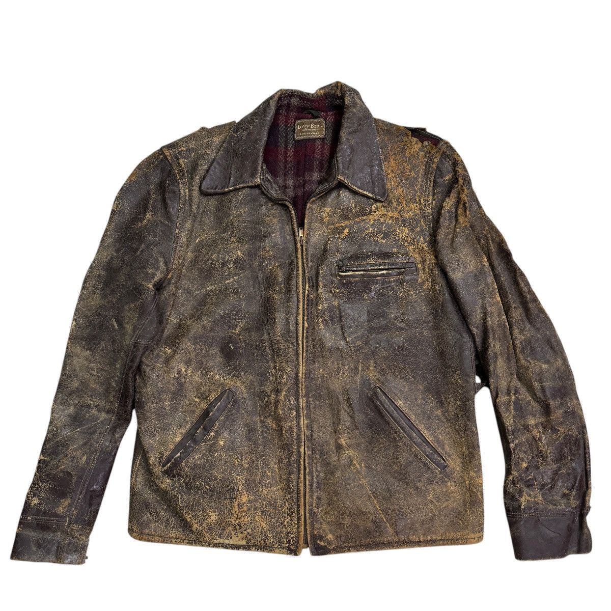 Vintage 🔥 30s LEVY BROS MONARCH HORSEHIDE PLAID LINER LEATHER JACKET Size US L / EU 52-54 / 3 - 7 Thumbnail