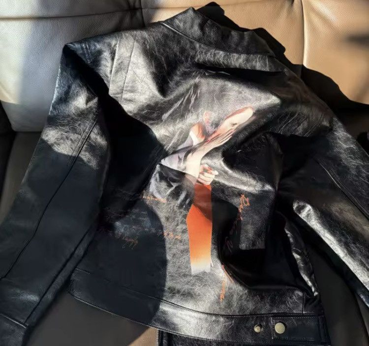 Japanese Brand Black Faux Leather Graphic Print Jacket, Relaxed Fit Size US L / EU 52-54 / 3 - 12 Thumbnail