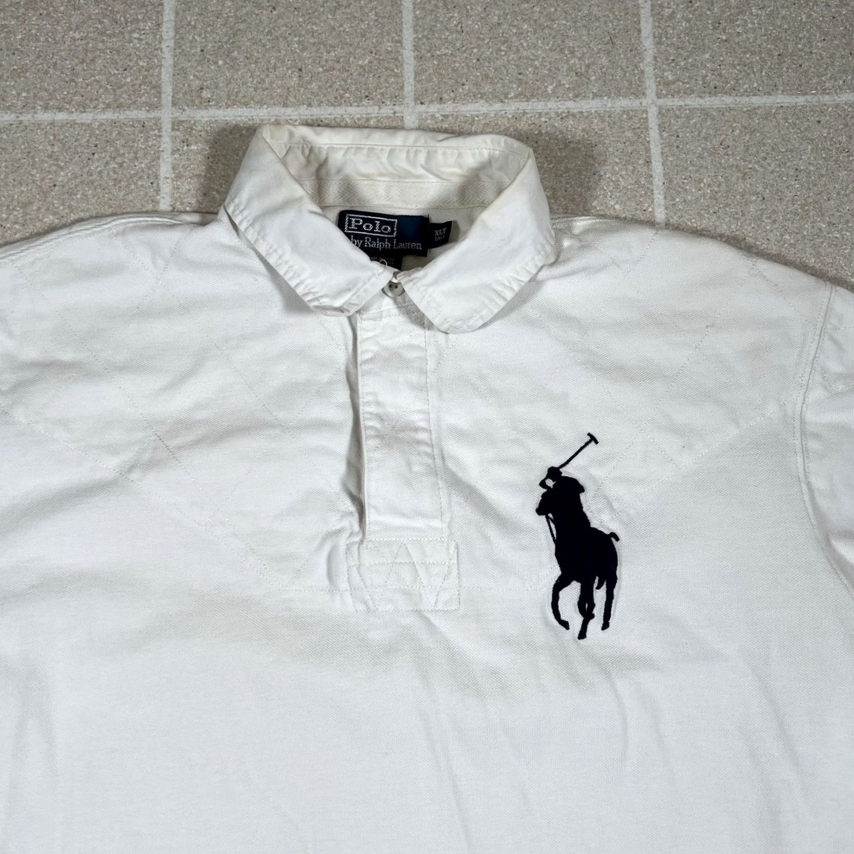 Polo Ralph Lauren VINTAGE Polo Ralph Lauren Big Pony Polo Rugby Shirt XL Tall White Navy Blue Pony Mens XL Tall Size US XL / EU 56 / 4 - 2 Thumbnail