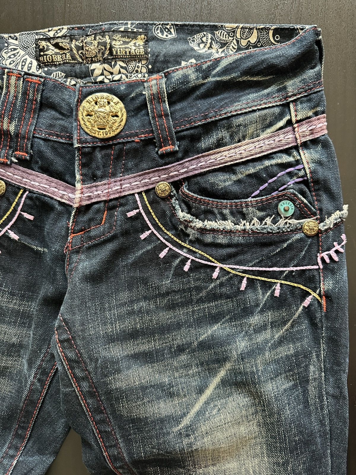 Japanese Brand Riobera Y2K Flared Denim Jeans Japanese Archive Fairy Grunge Size 25" / US 0 / IT 36 - 3 Thumbnail
