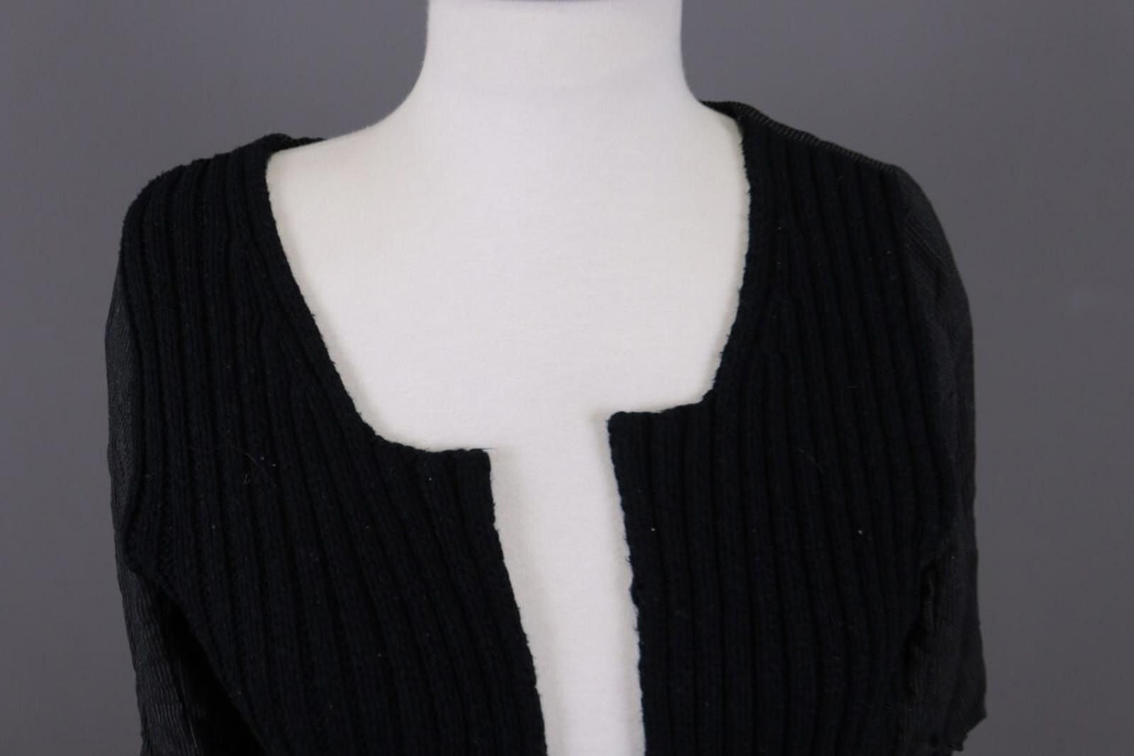 Designer Cop.Copine Black Ribbed Open Lightweight Cardigan Size L Size L / US 10 / IT 46 - 4 Thumbnail