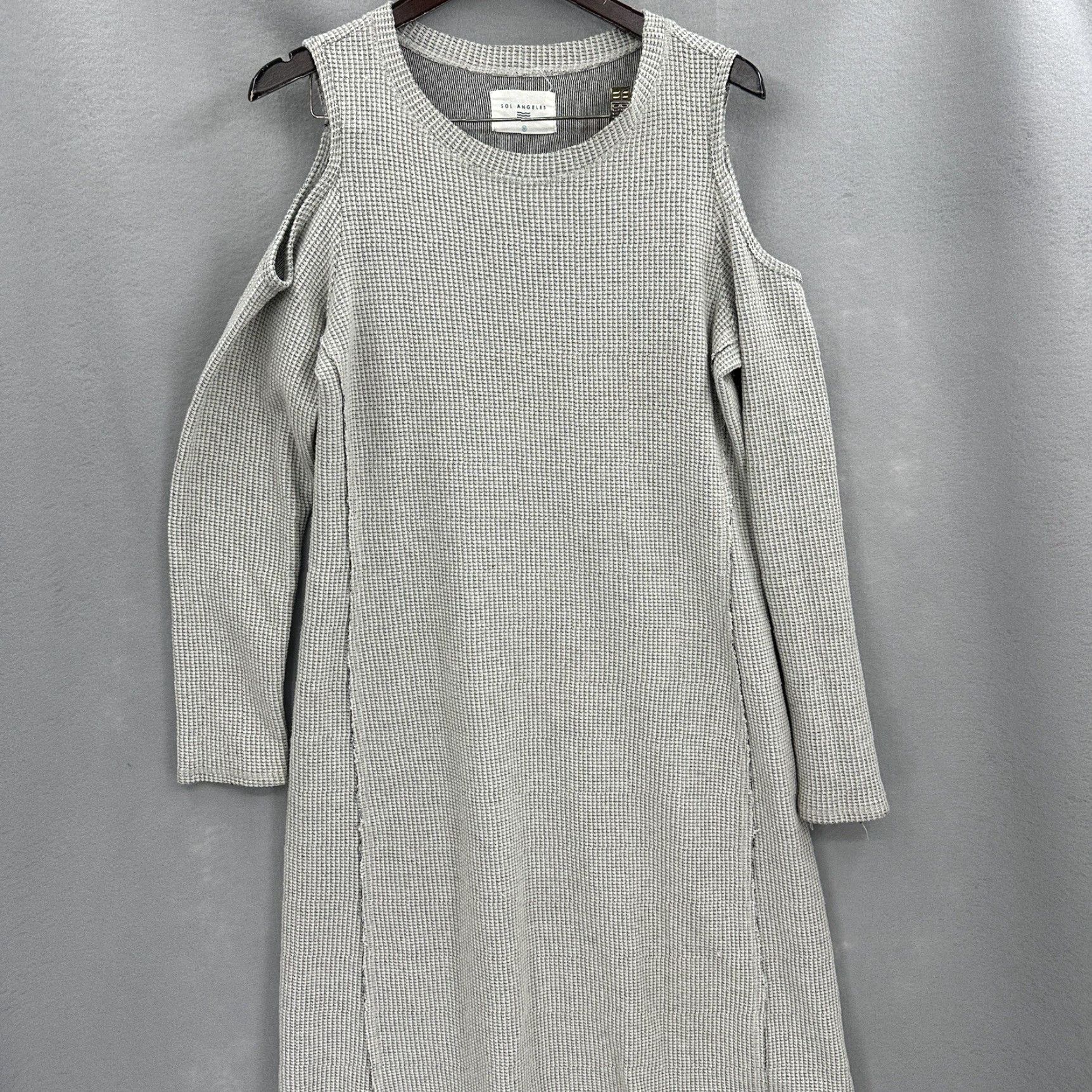 Anthropologie Anthropologie Sol Angeles Waffle Knit Dress Womens M Cold Shoulder Round Neck Midi A-Line Cotton Blend Knit Gray Sugar Bohemian Classic 90s? Size M / US 6-8 / IT 42-44 - 5 Thumbnail