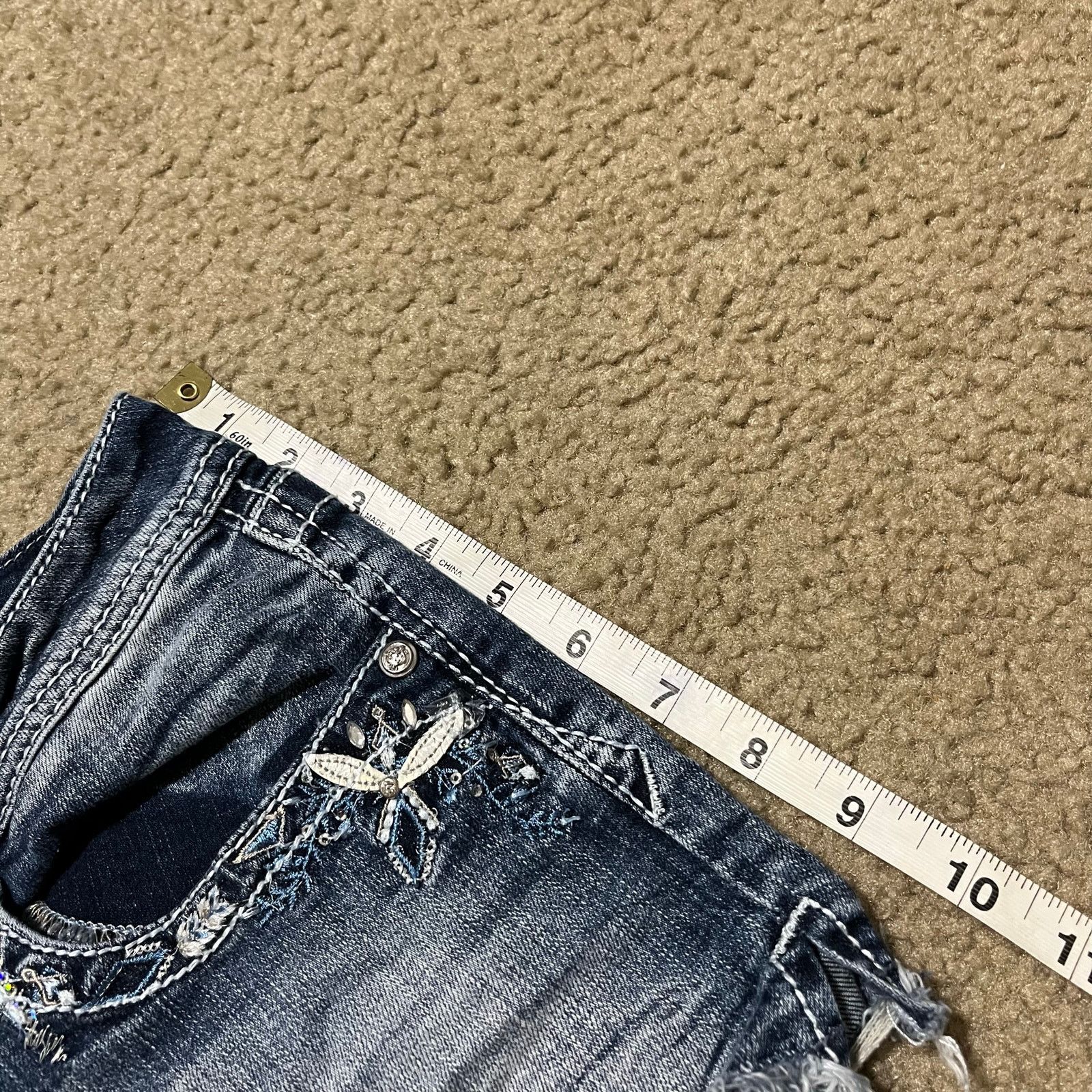 Grace in LA Y2K Grace Embroidered Distressed Dark Jean Booty Shorts 30W Size 30" / US 8 / IT 44 - 6 Thumbnail