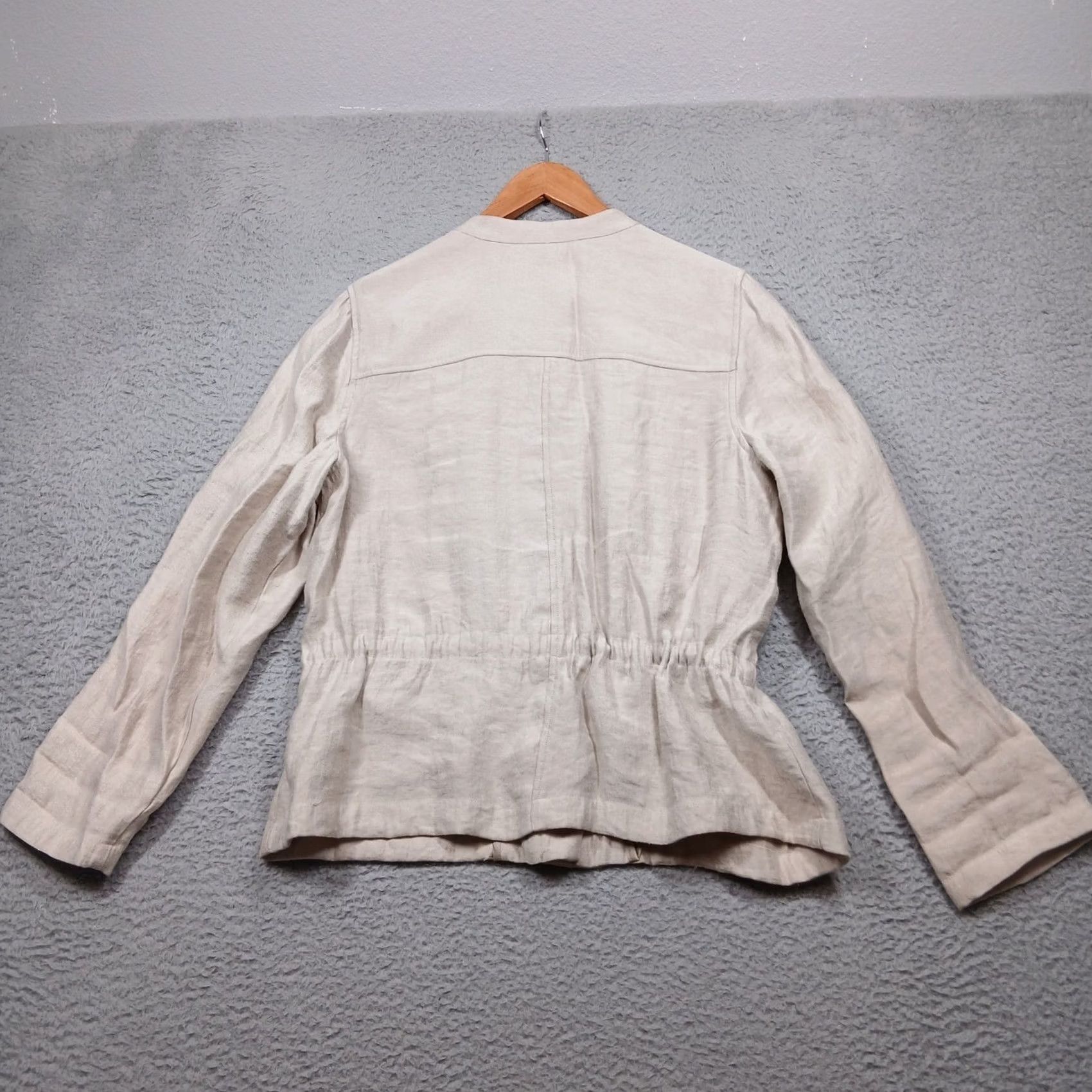 Vintage Chico's Utility Jacket Women Beige Drawstring Waist Zip Front Jacket Coat Short Spring Fall Size XS / US 0-2 / IT 36-38 - 3 Thumbnail