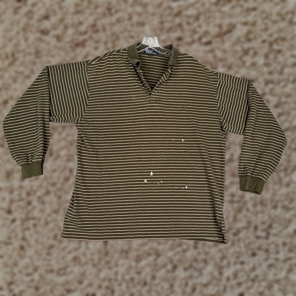 Ralph Lauren VINTAGE Ralph Lauren Polo Shirt Men XL Green Stripe Long Sleeve Size US XL / EU 56 / 4 - 1 Thumbnail