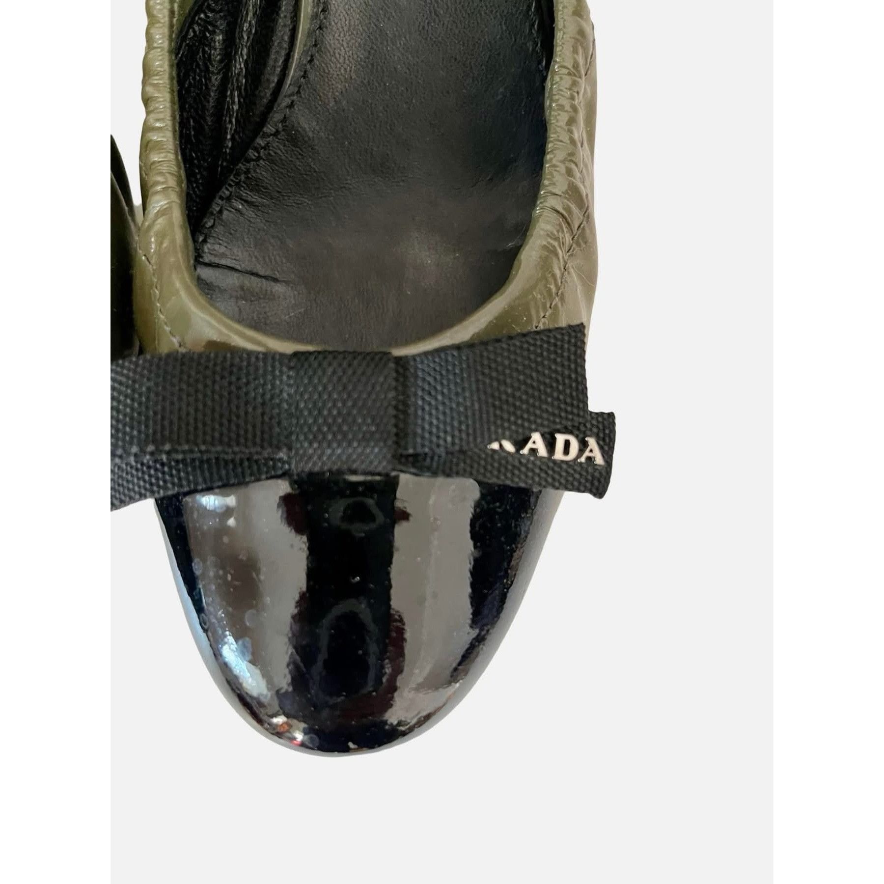 Prada PRADA size EU37 olive patent leather shoes with bow in very Size US 7 / IT 37 - 4 Thumbnail